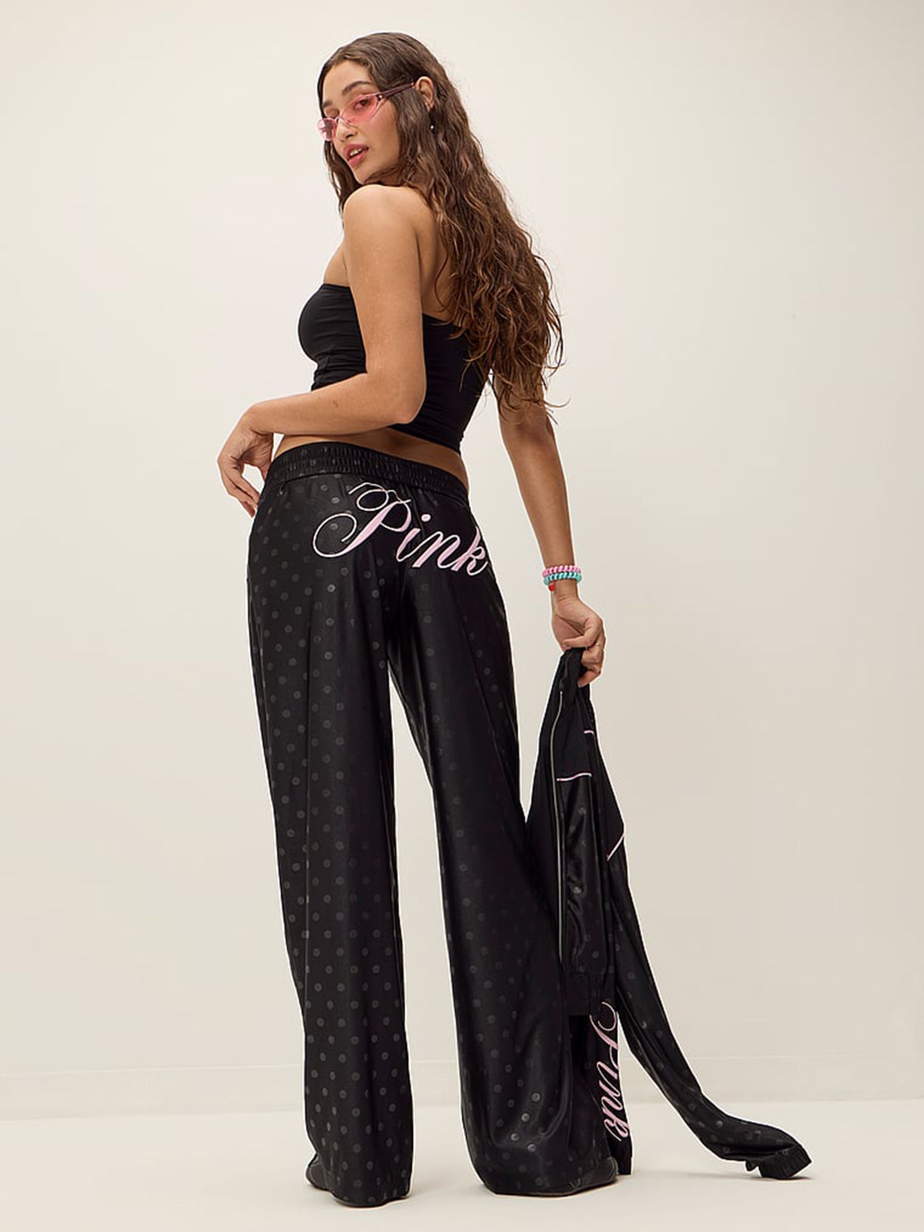 Black Mesh Wide Leg Pants - Image 1 of 3