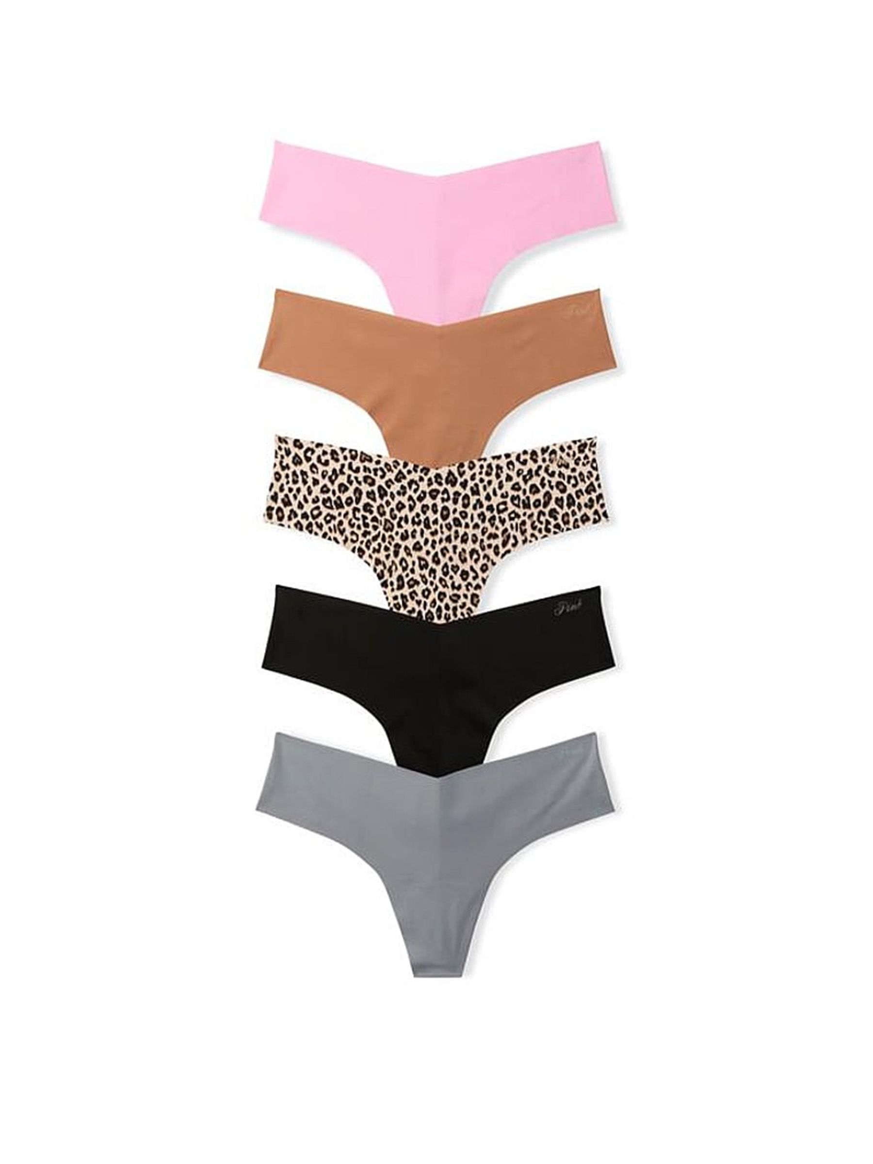 Black/Grey/Nude/Pink Thong 5 Pack No Show Knickers - Image 1 of 3