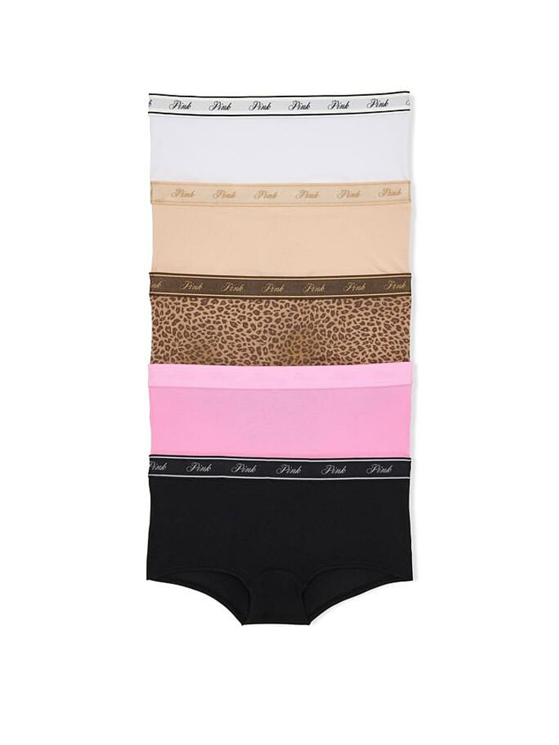 Black/White/Nude/Brown/Pink Boyshort 5 Pack Logo Knickers - Image 1 of 3