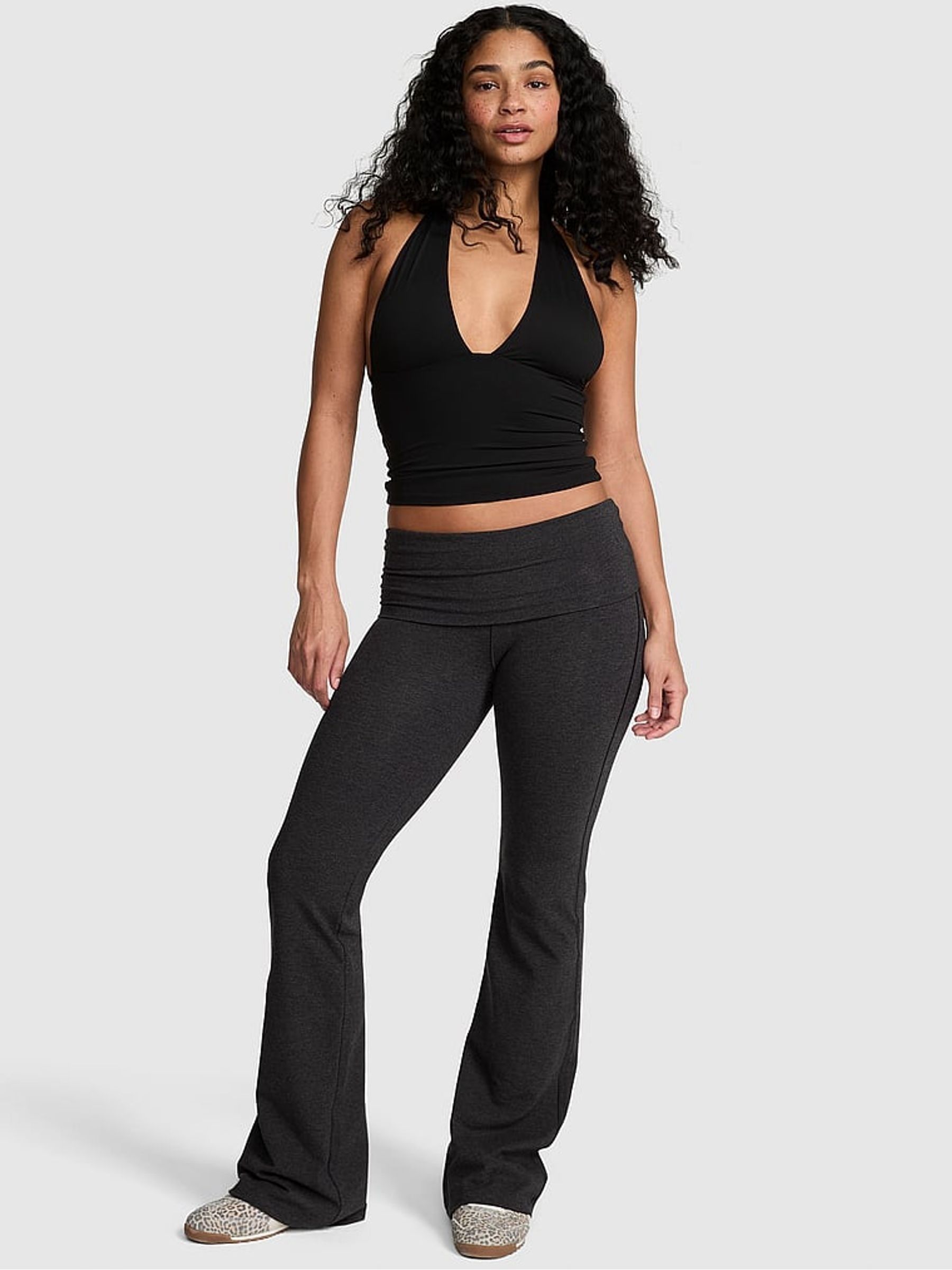 Charcoal Heather Grey Foldover Leggings - Image 2 of 3