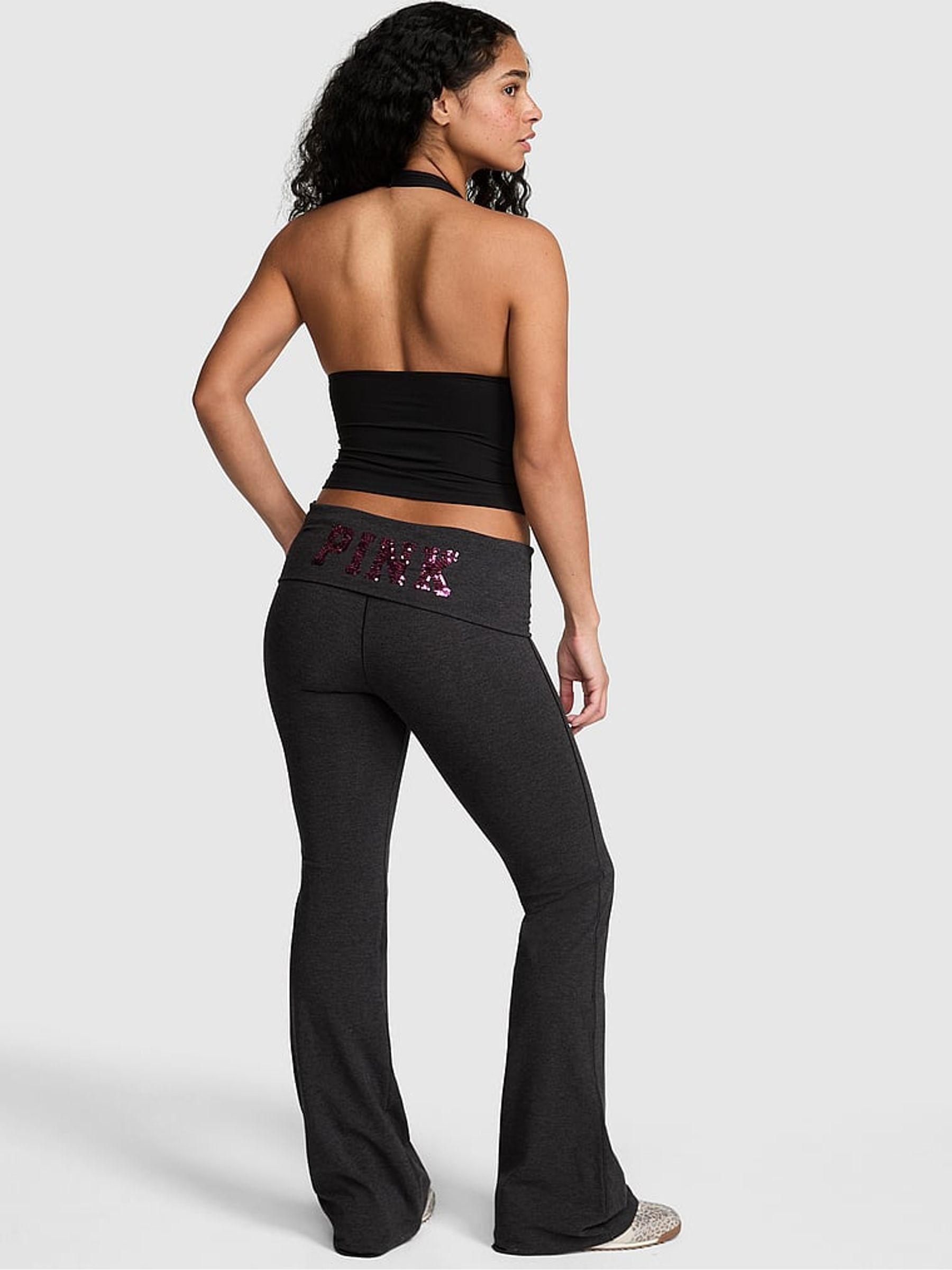 Charcoal Heather Grey Foldover Leggings - Image 3 of 3 Charcoal Heather Grey Foldover Leggings - Image 3 of 3