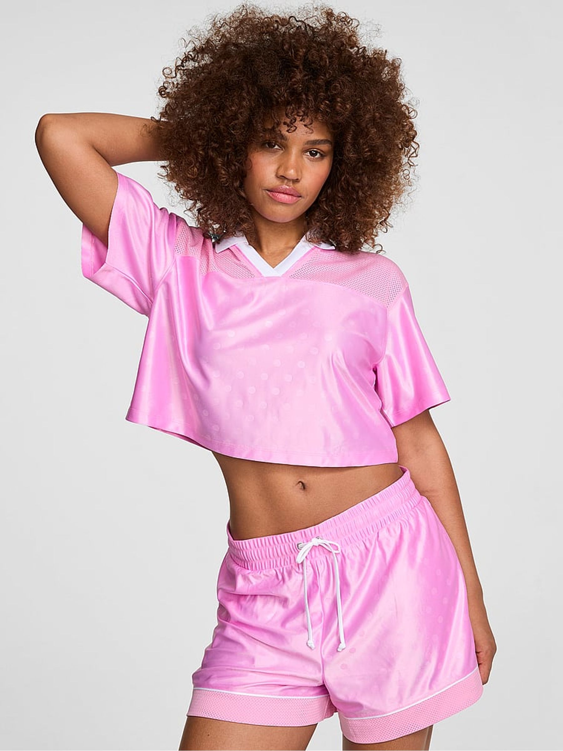 Pink Lollipop Satin Mesh Cropped Jersey - Image 1 of 3
