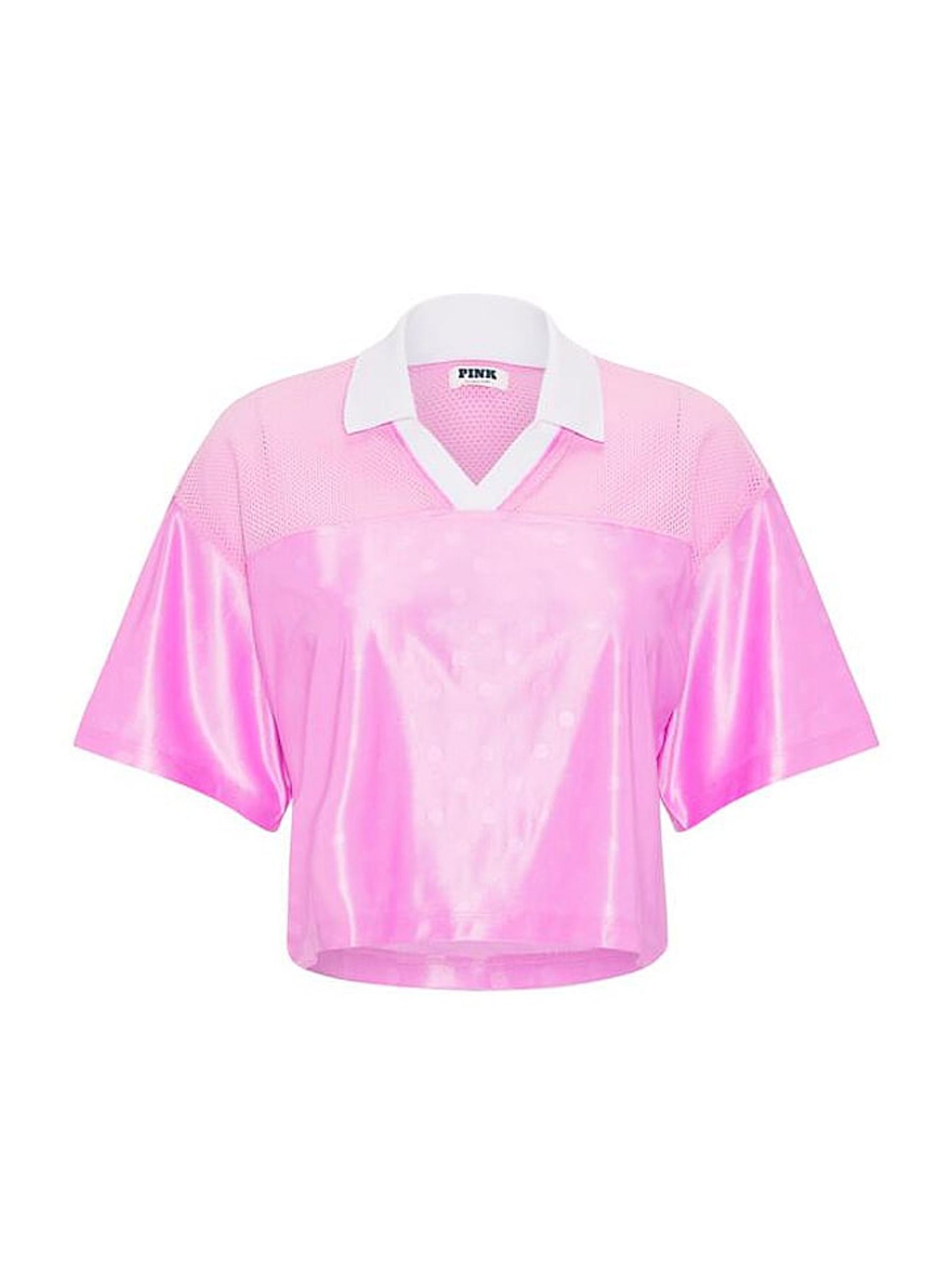Pink Lollipop Satin Mesh Cropped Jersey - Image 3 of 3 Pink Lollipop Satin Mesh Cropped Jersey - Image 3 of 3