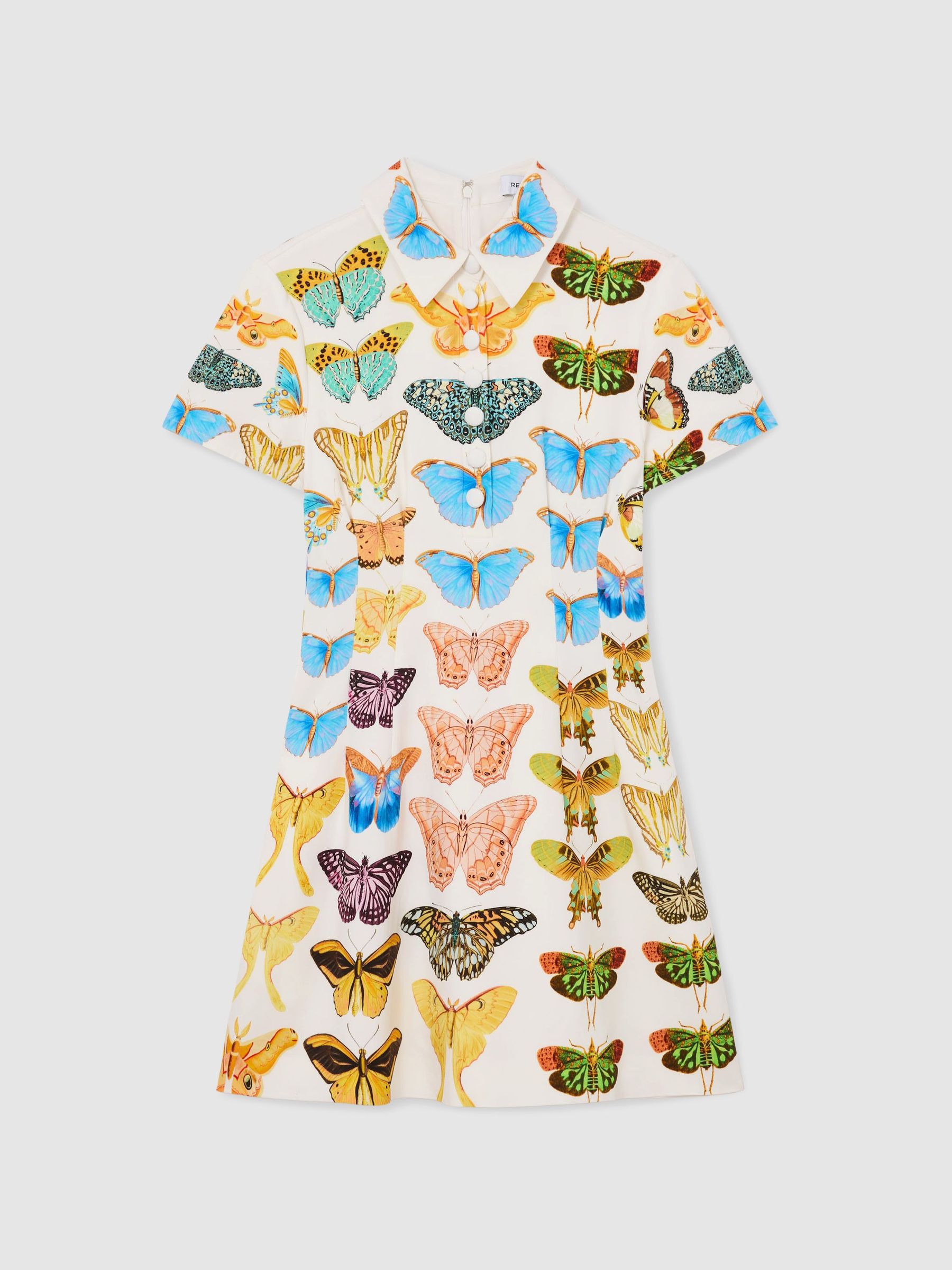 Reiss | NYBG Butterfly-Print Mini Dress in Ivory - Image 2 of 6 Reiss | NYBG Butterfly-Print Mini Dress in Ivory - Image 2 of 6