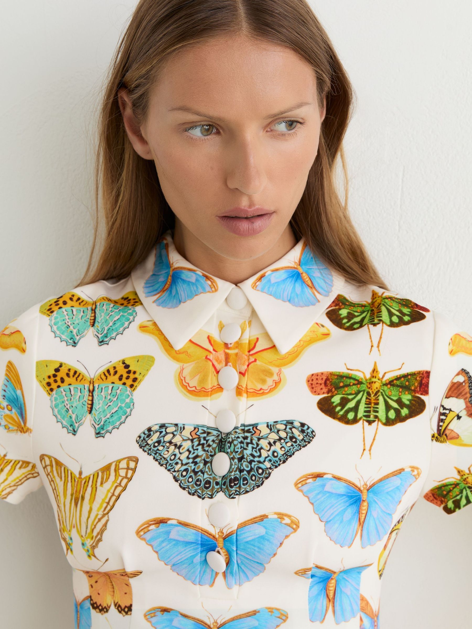 Reiss | NYBG Butterfly-Print Mini Dress in Ivory - Image 4 of 6
