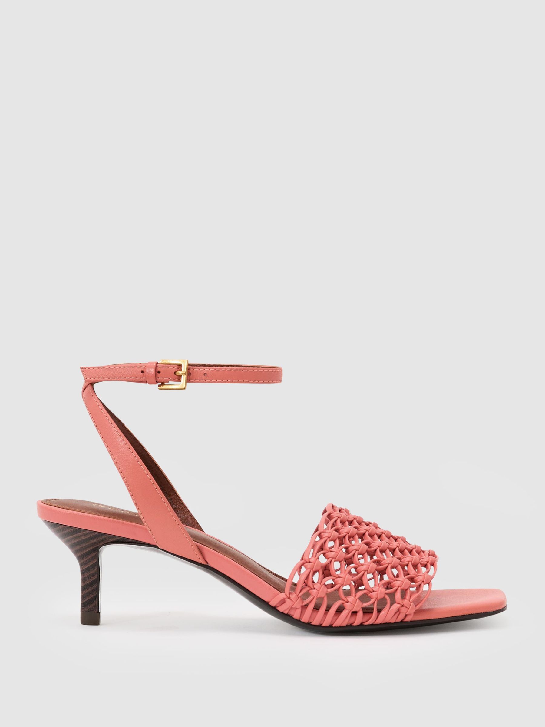 Woven Ankle-Strap Kitten Heel Sandals in Pink - Image 2 of 5