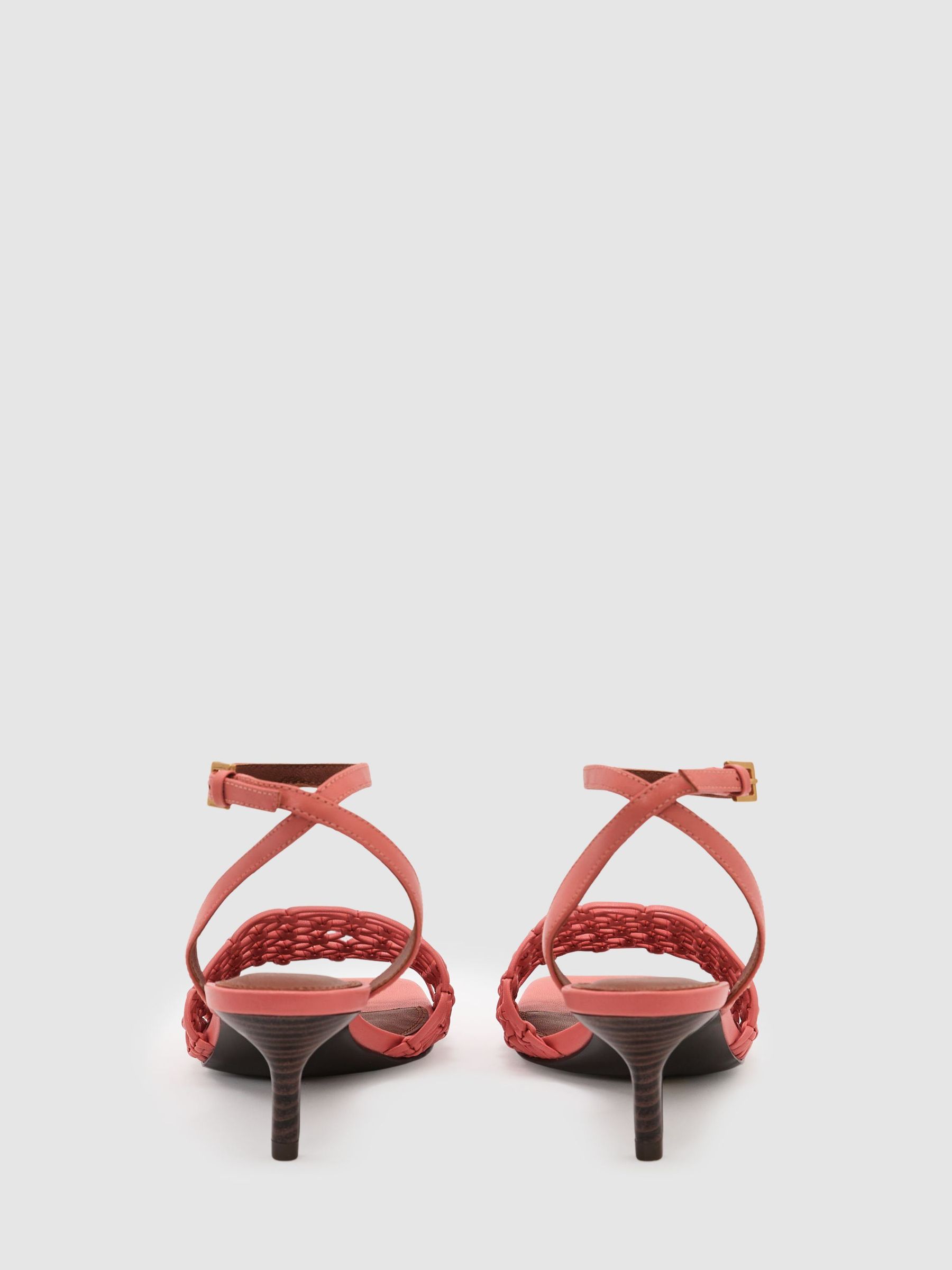 Woven Ankle-Strap Kitten Heel Sandals in Pink - Image 4 of 5