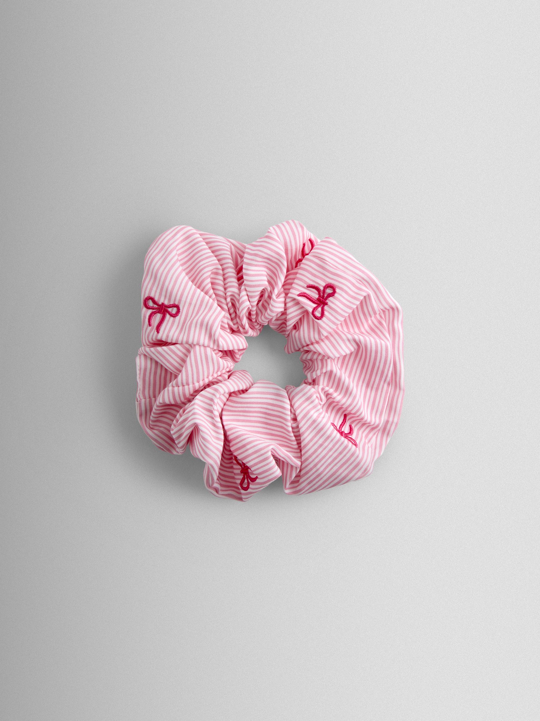 Bright Pink Large Bow Embroidered Scrunchie - Image 1 of 4