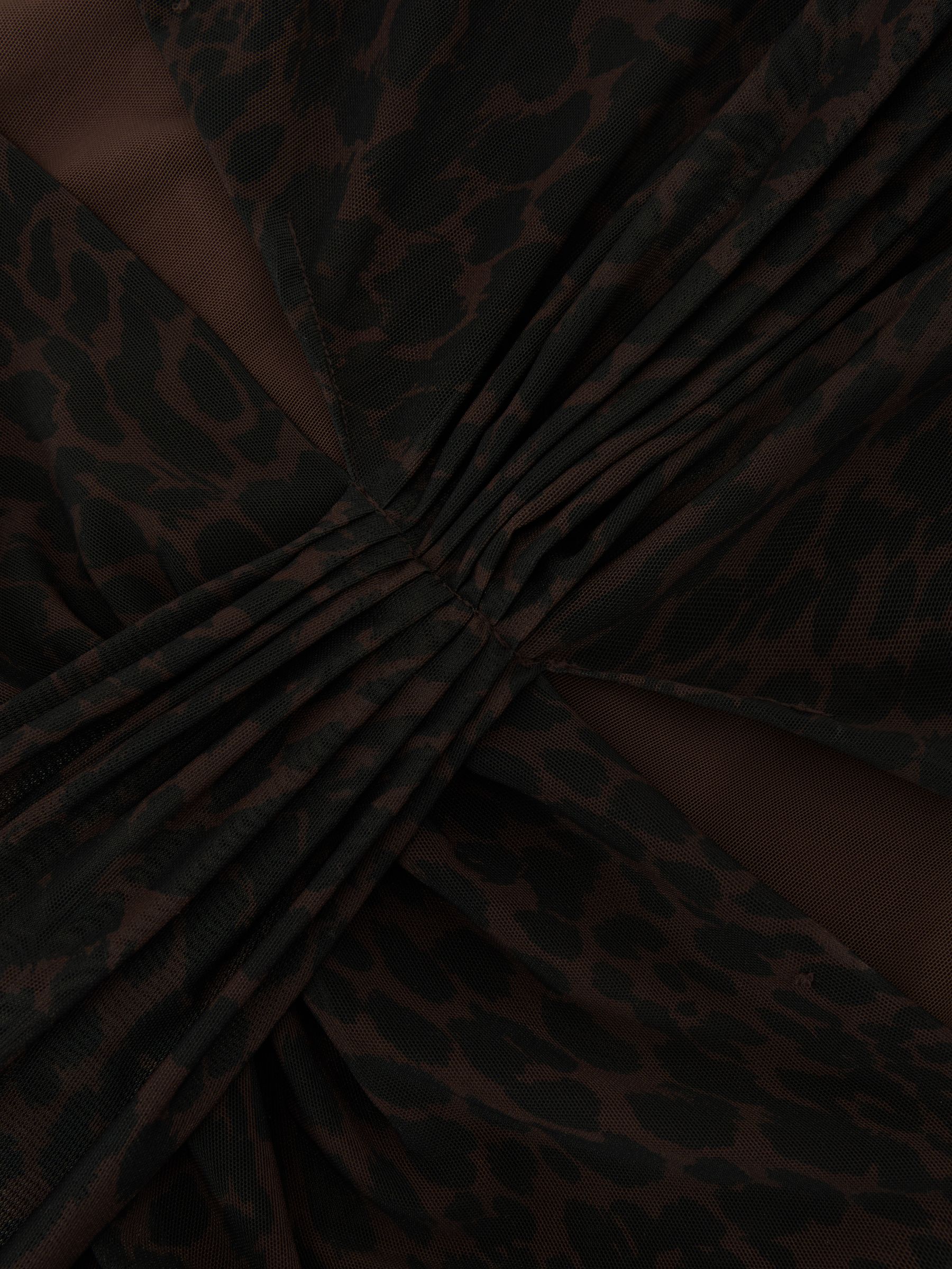 Animal-Print Ruched Sleeveless Maxi Dress in Black/Brown - Image 6 of 6