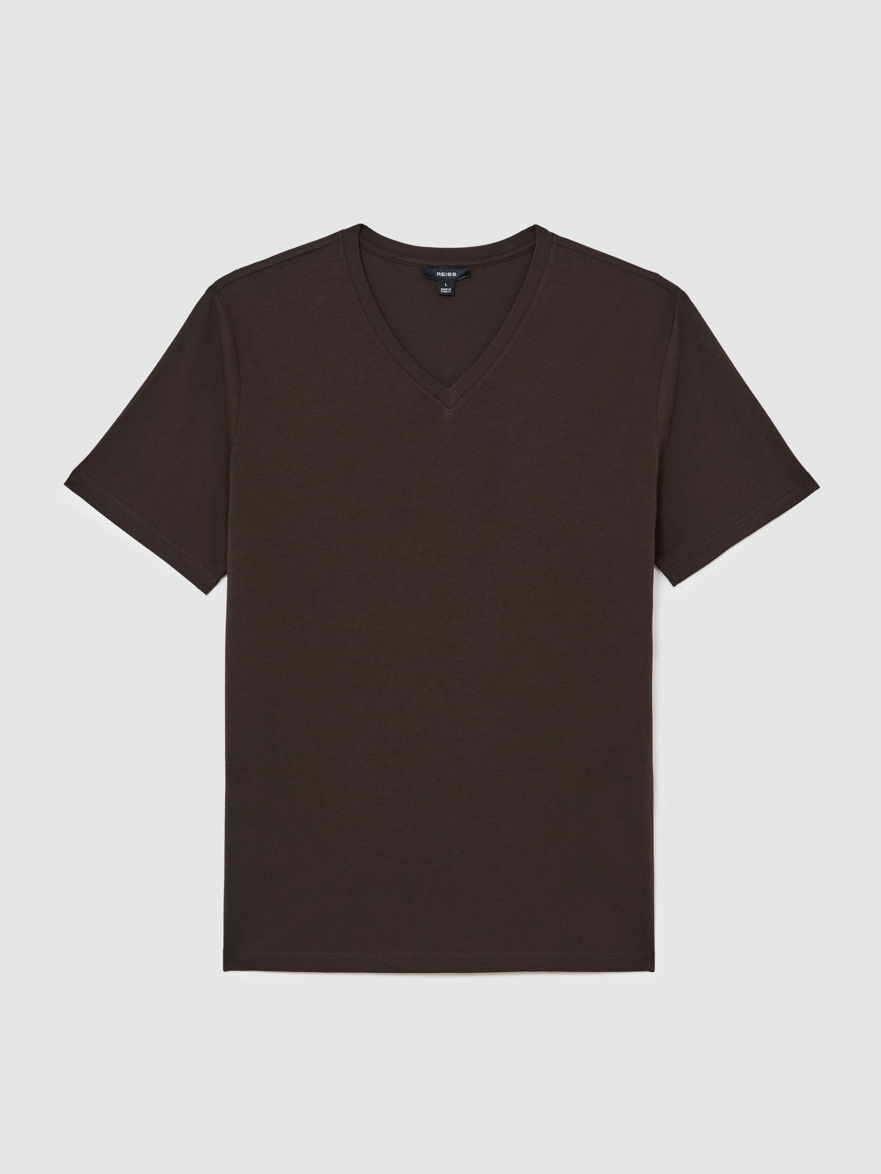 Cotton V-neck Tailored-Fit T-Shirt in Coco Brown - Image 2 of 6