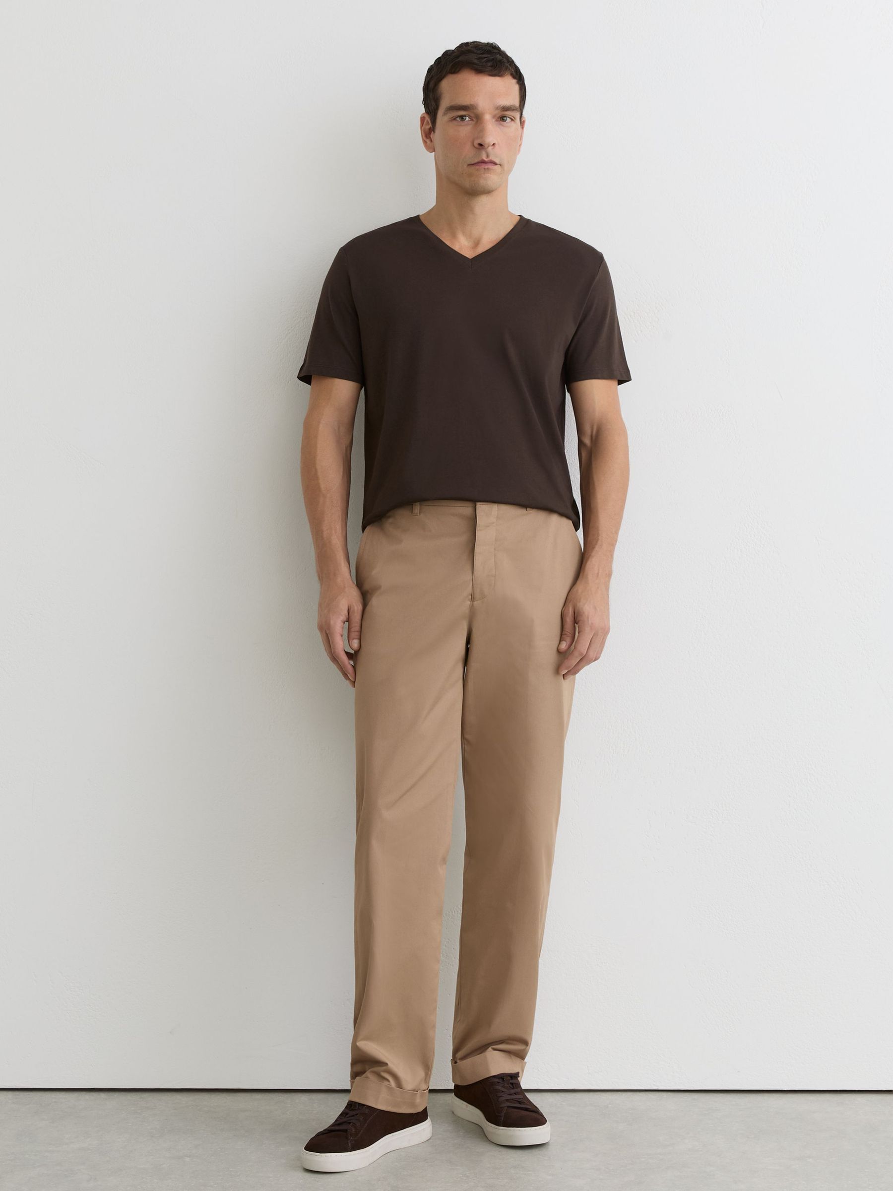 Cotton V-neck Tailored-Fit T-Shirt in Coco Brown - Image 4 of 6