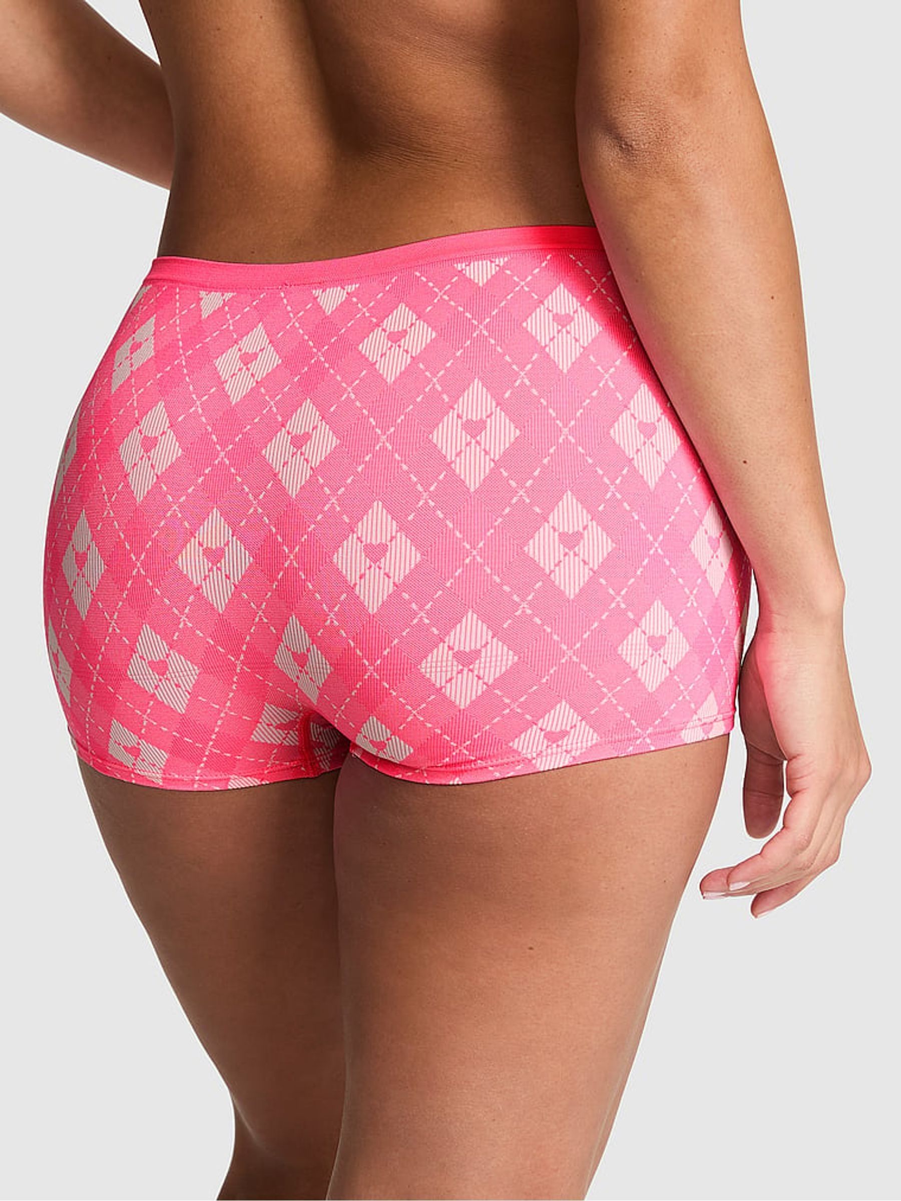 Pink Argyle Print Boyshort Ribbed Seamless Knickers - Image 2 of 2