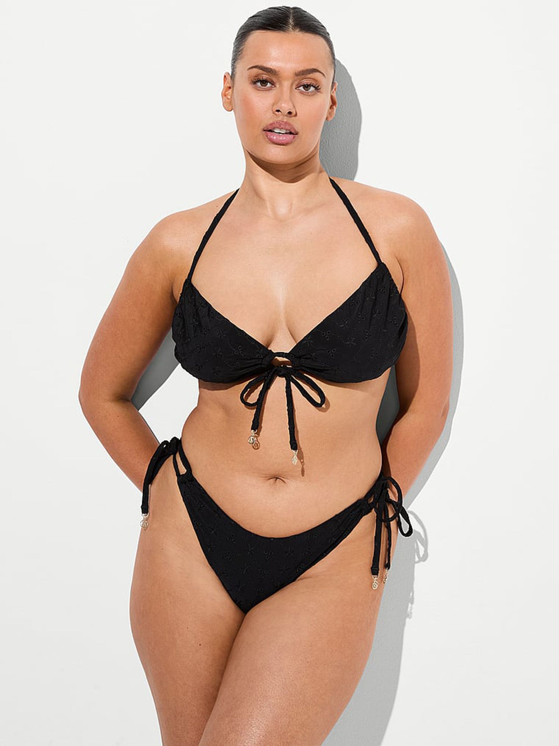 Black Halter Neck Eyelet Bikini Top - Image 1 of 2 Black Halter Neck Eyelet Bikini Top - Image 1 of 2