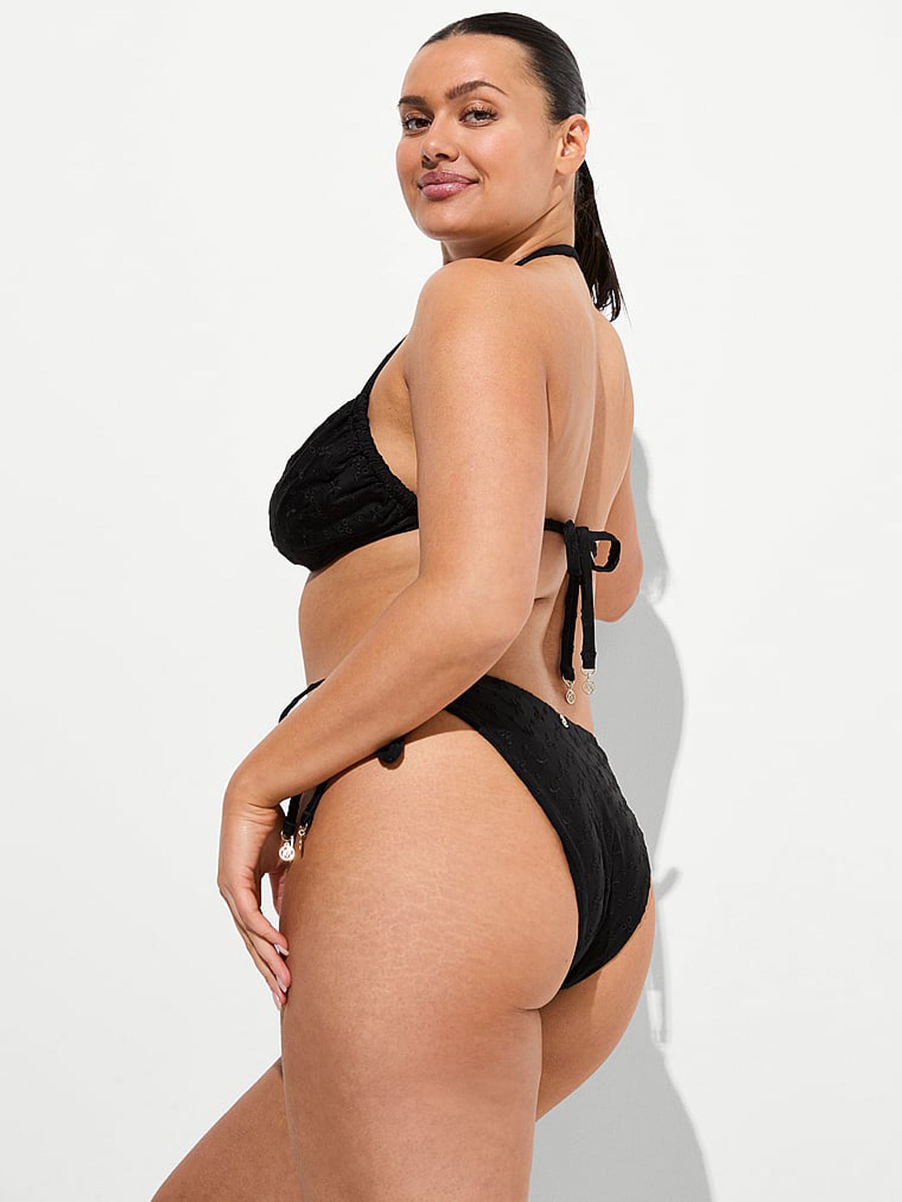Black Halter Neck Eyelet Bikini Top - Image 2 of 2 Black Halter Neck Eyelet Bikini Top - Image 2 of 2