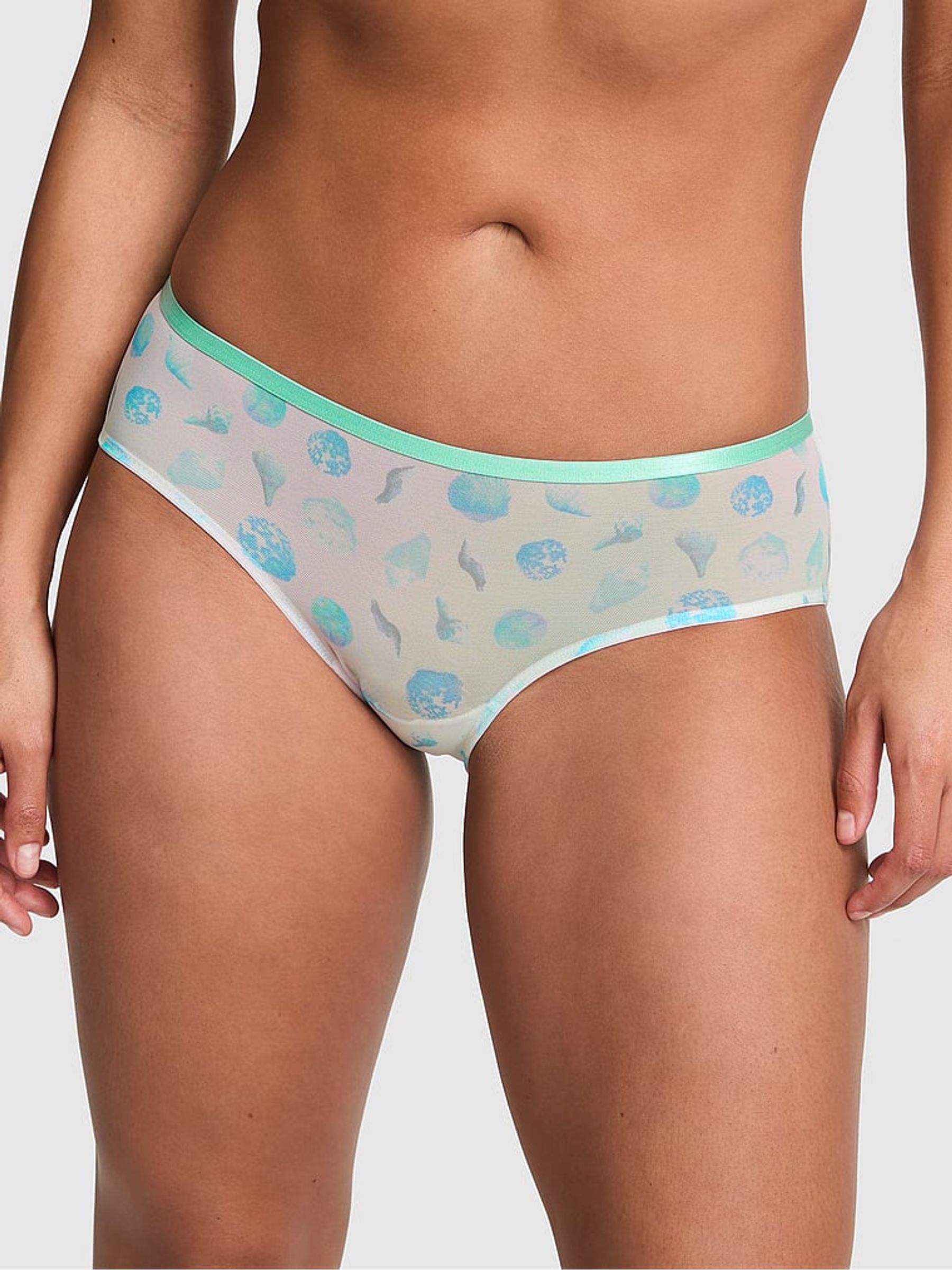 Blue Seashell Print Hipster Logo Mesh Knickers - Image 1 of 2 Blue Seashell Print Hipster Logo Mesh Knickers - Image 1 of 2