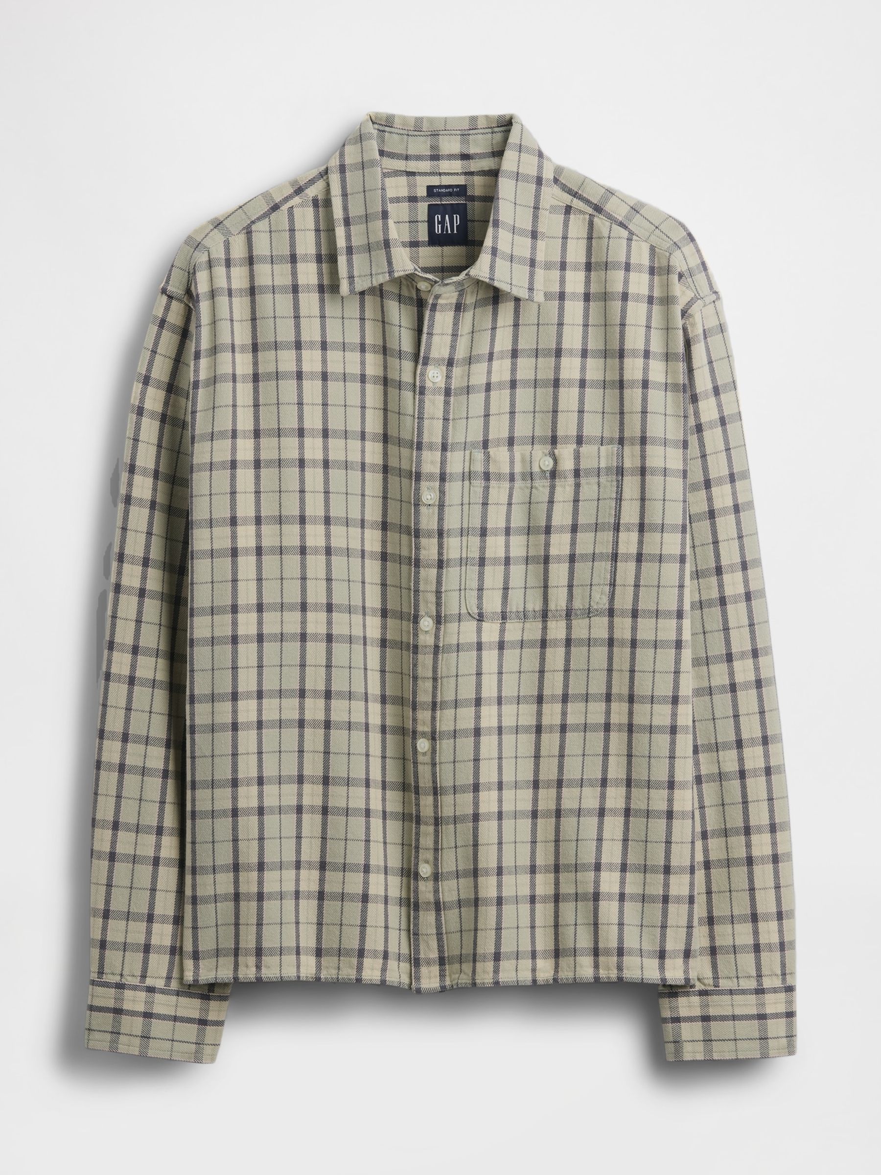 Green Check Sunwashed Twill Straight-Hem Shirt - Image 4 of 4