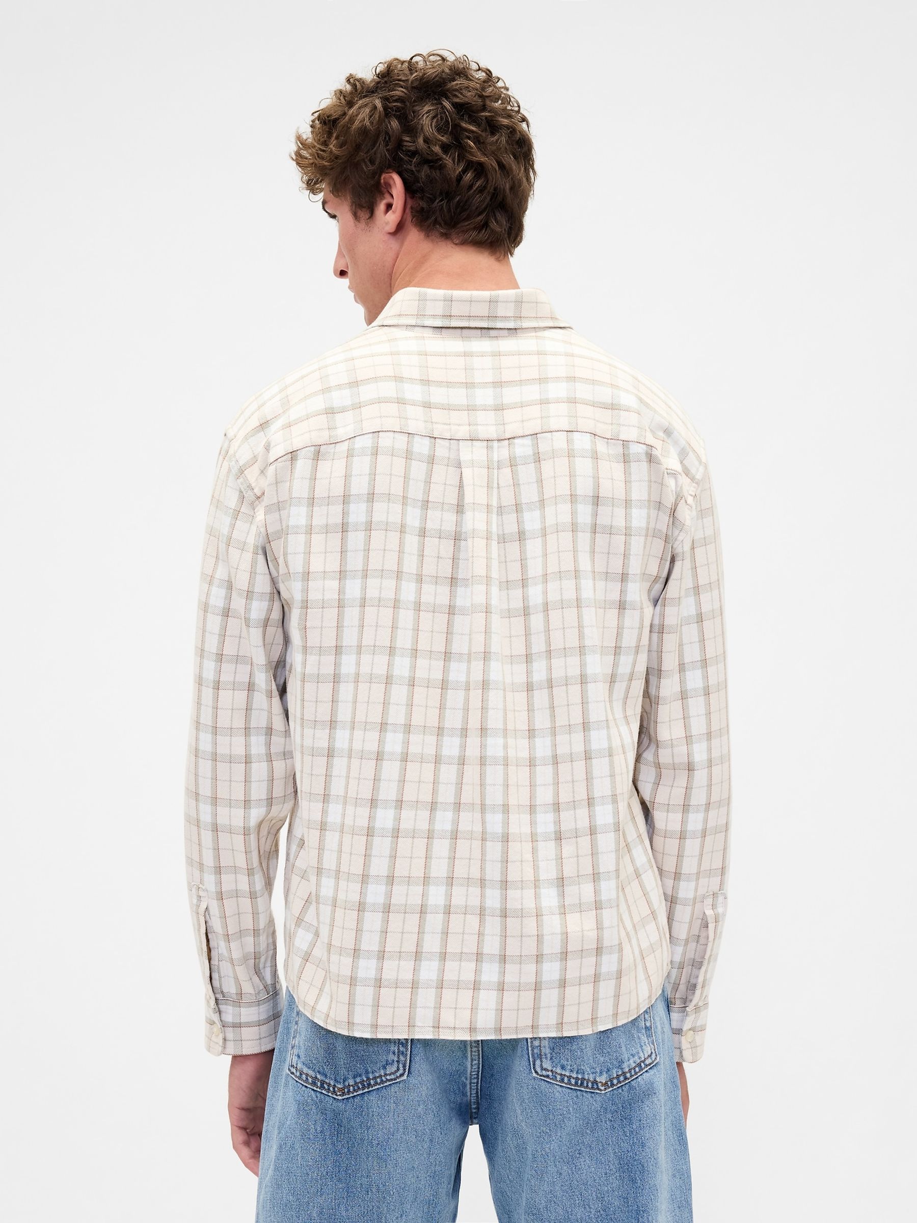 Cream Check Sunwashed Twill Straight-Hem Shirt - Image 2 of 4