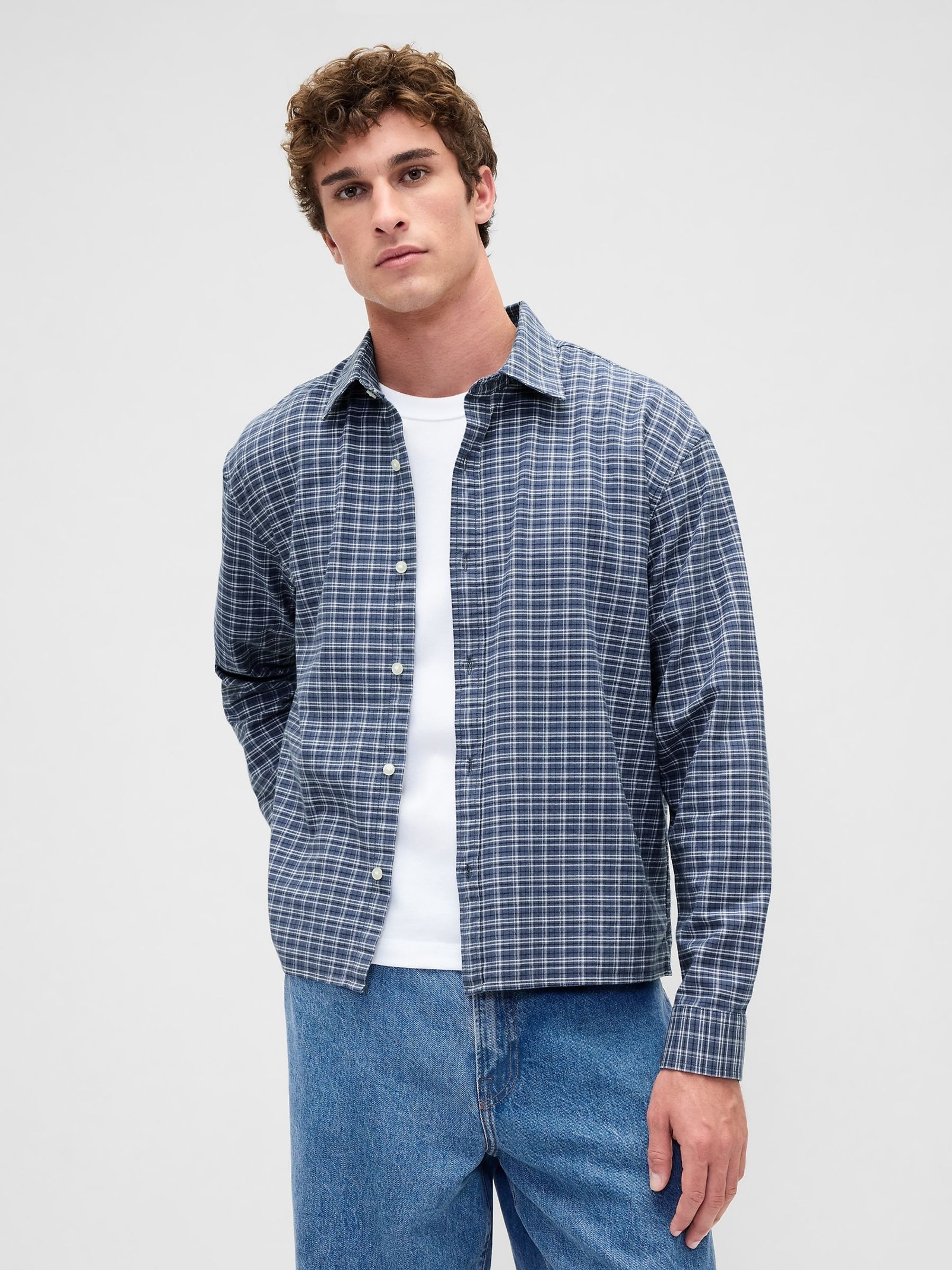Blue Relaxed Straight-Hem Oxford Shirt - Image 1 of 4