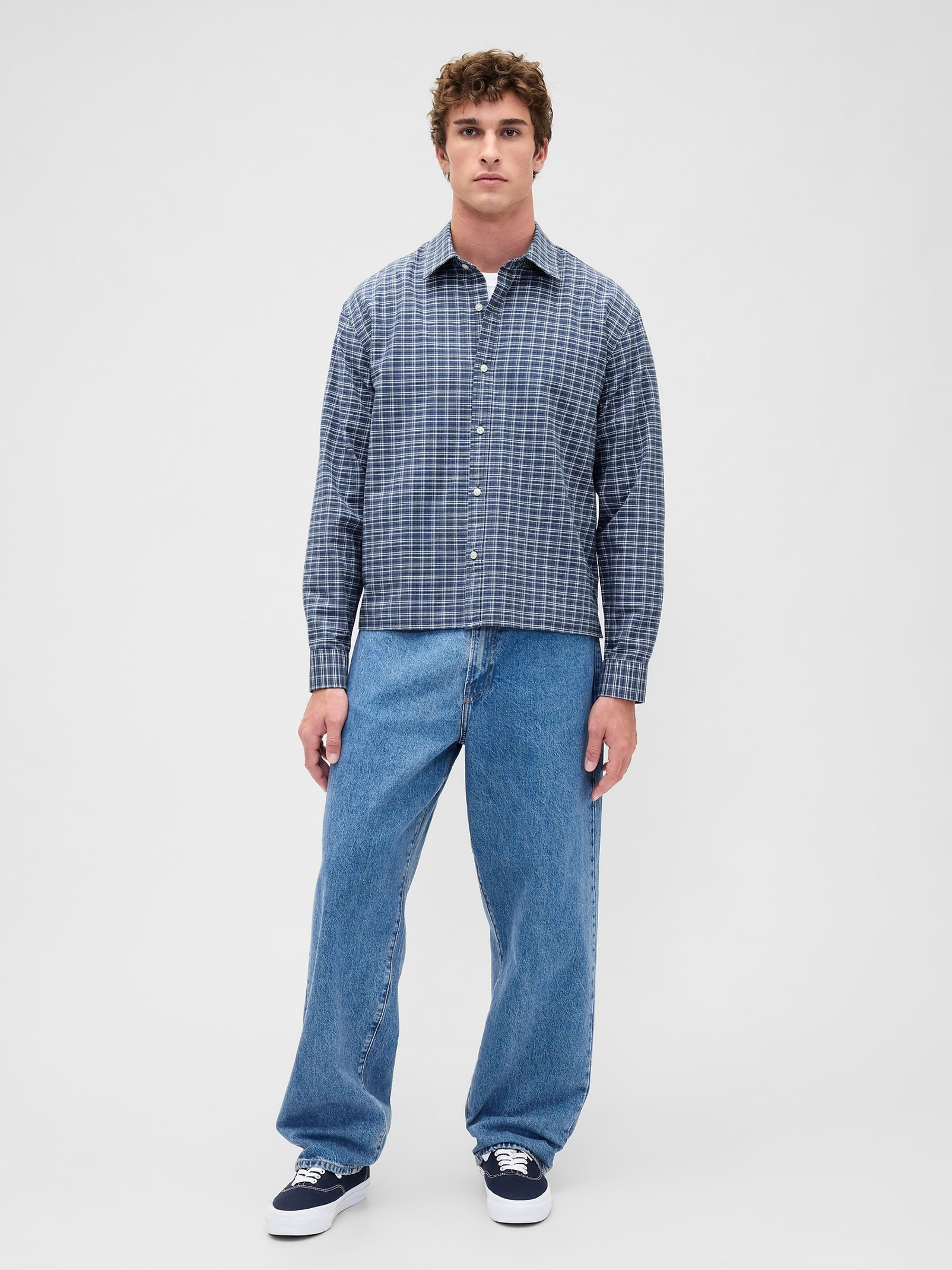 Blue Relaxed Straight-Hem Oxford Shirt - Image 3 of 4