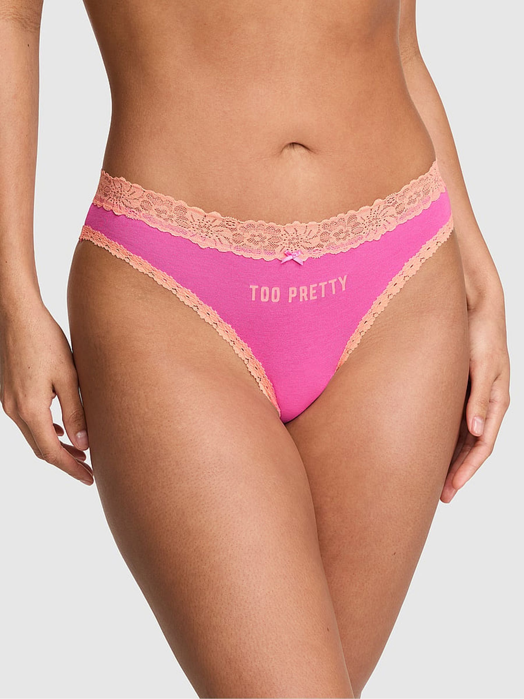 Sizzling Strawberry Pink Cheeky Cotton Lace Trim Knickers - Image 1 of 2