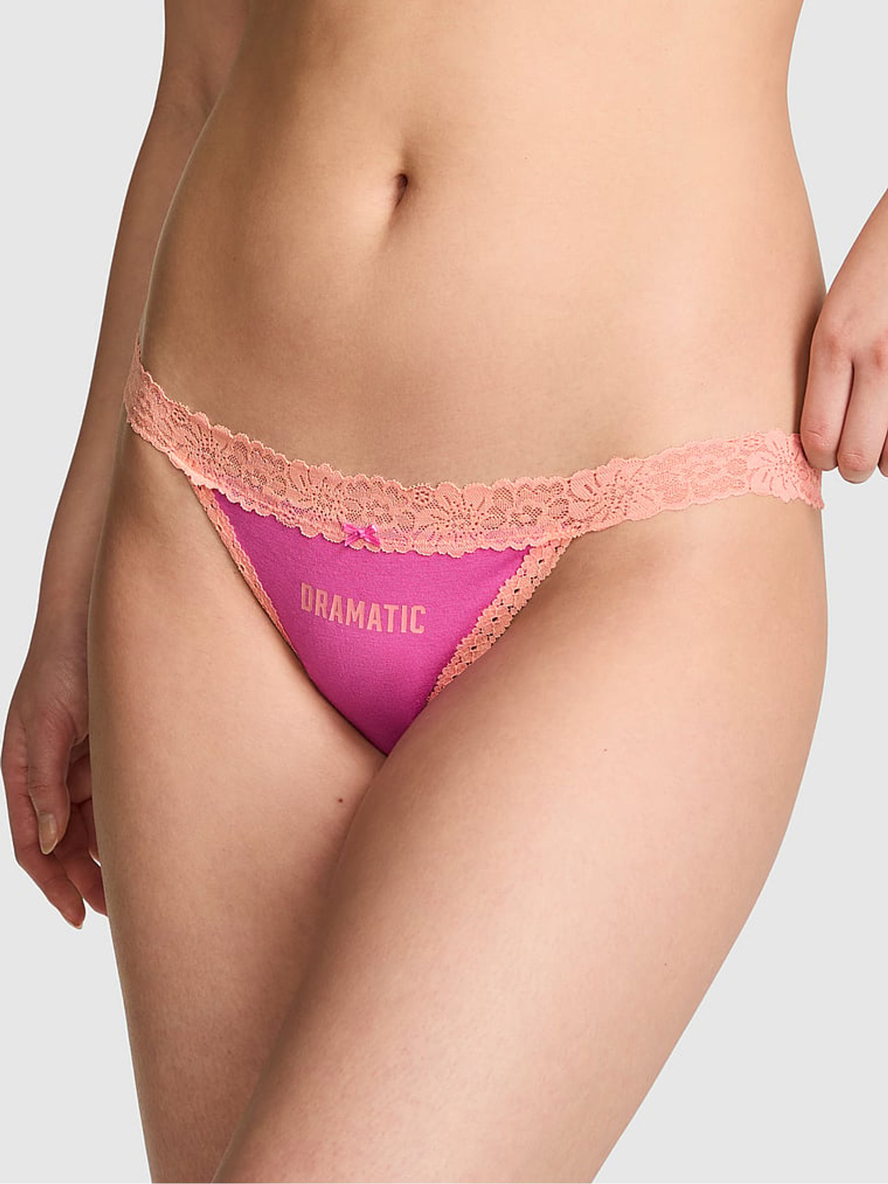 Sizzling Strawberry Pink String Bikini Cotton Lace Trim Knickers - Image 2 of 3