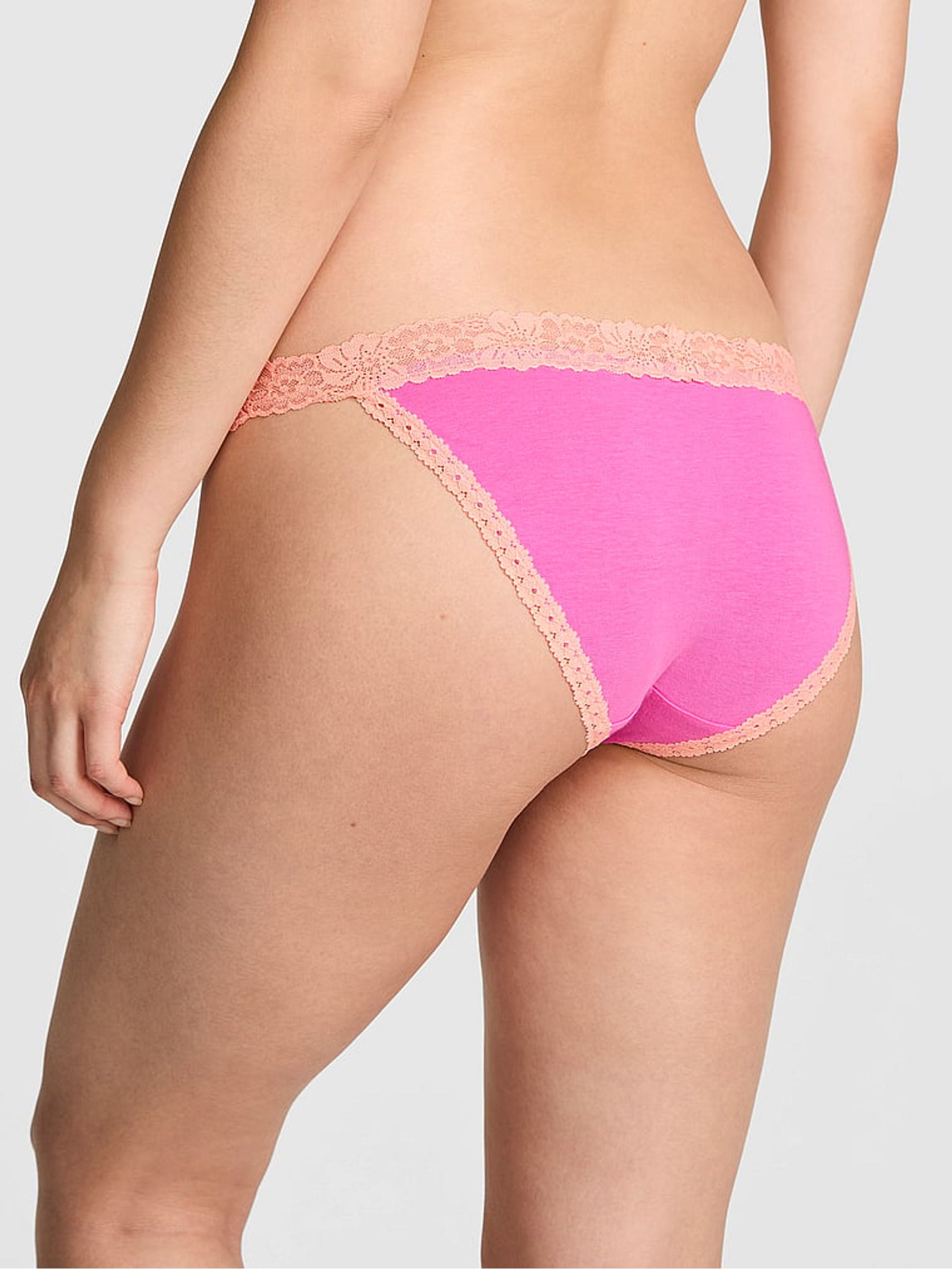 Sizzling Strawberry Pink String Bikini Cotton Lace Trim Knickers - Image 3 of 3