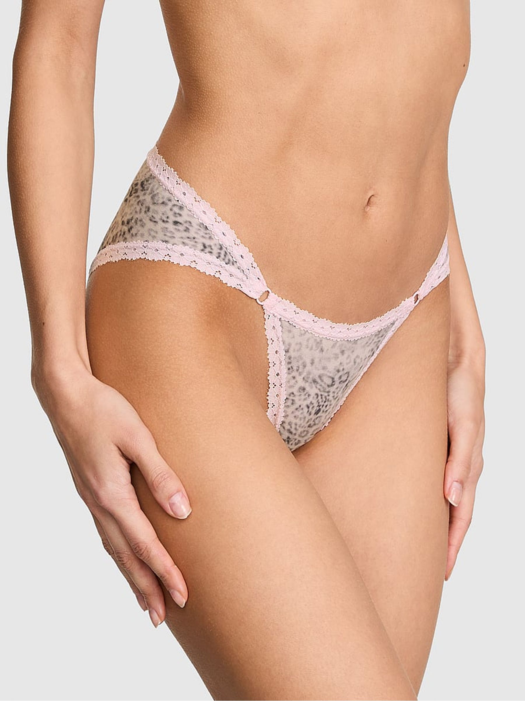 Natural Leopard Print Cheeky Cotton Heather Lace Trim Knickers
