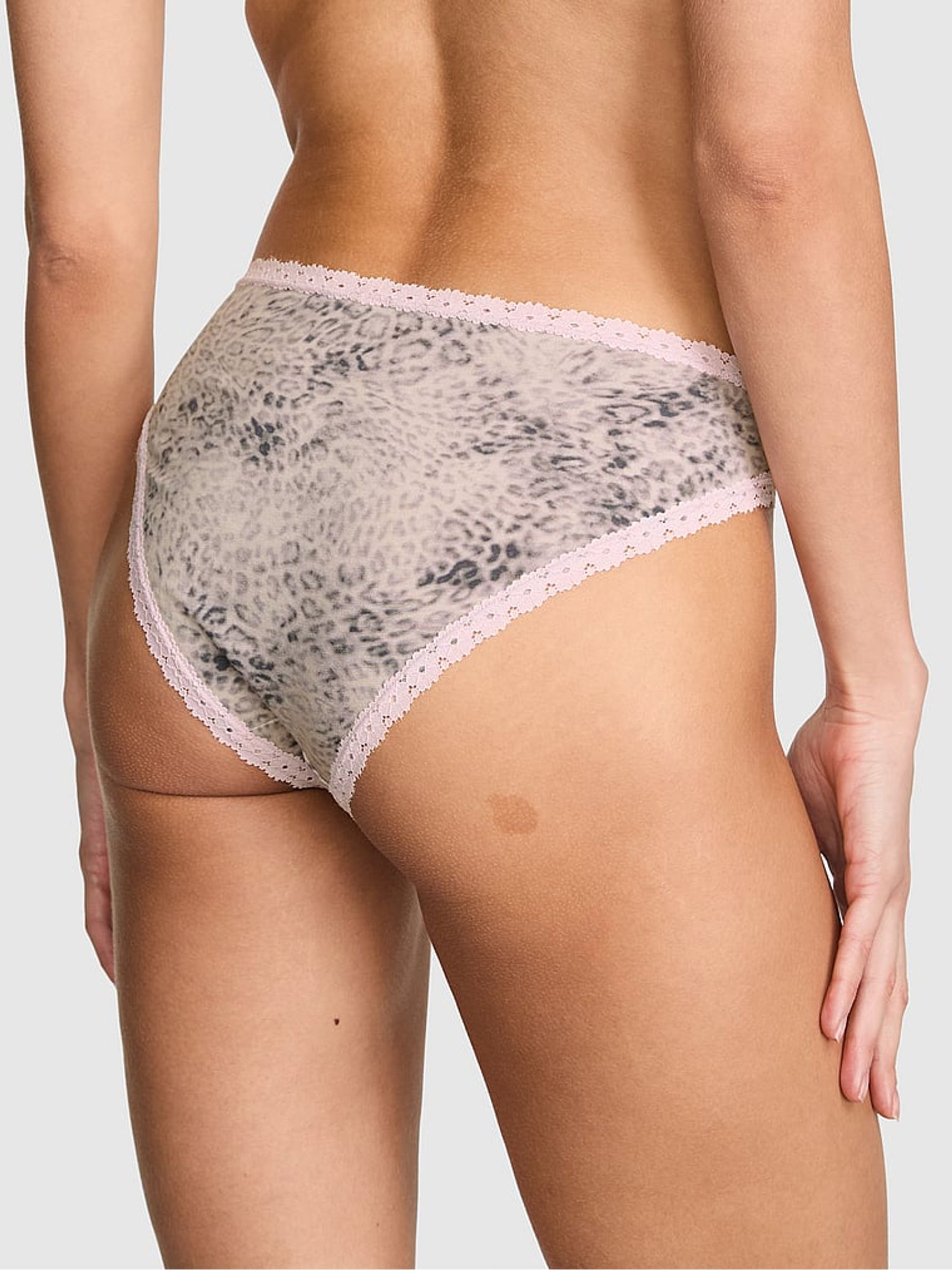 Natural Leopard Print Cheeky Cotton Heather Lace Trim Knickers - Image 2 of 2 Natural Leopard Print Cheeky Cotton Heather Lace Trim Knickers - Image 2 of 2