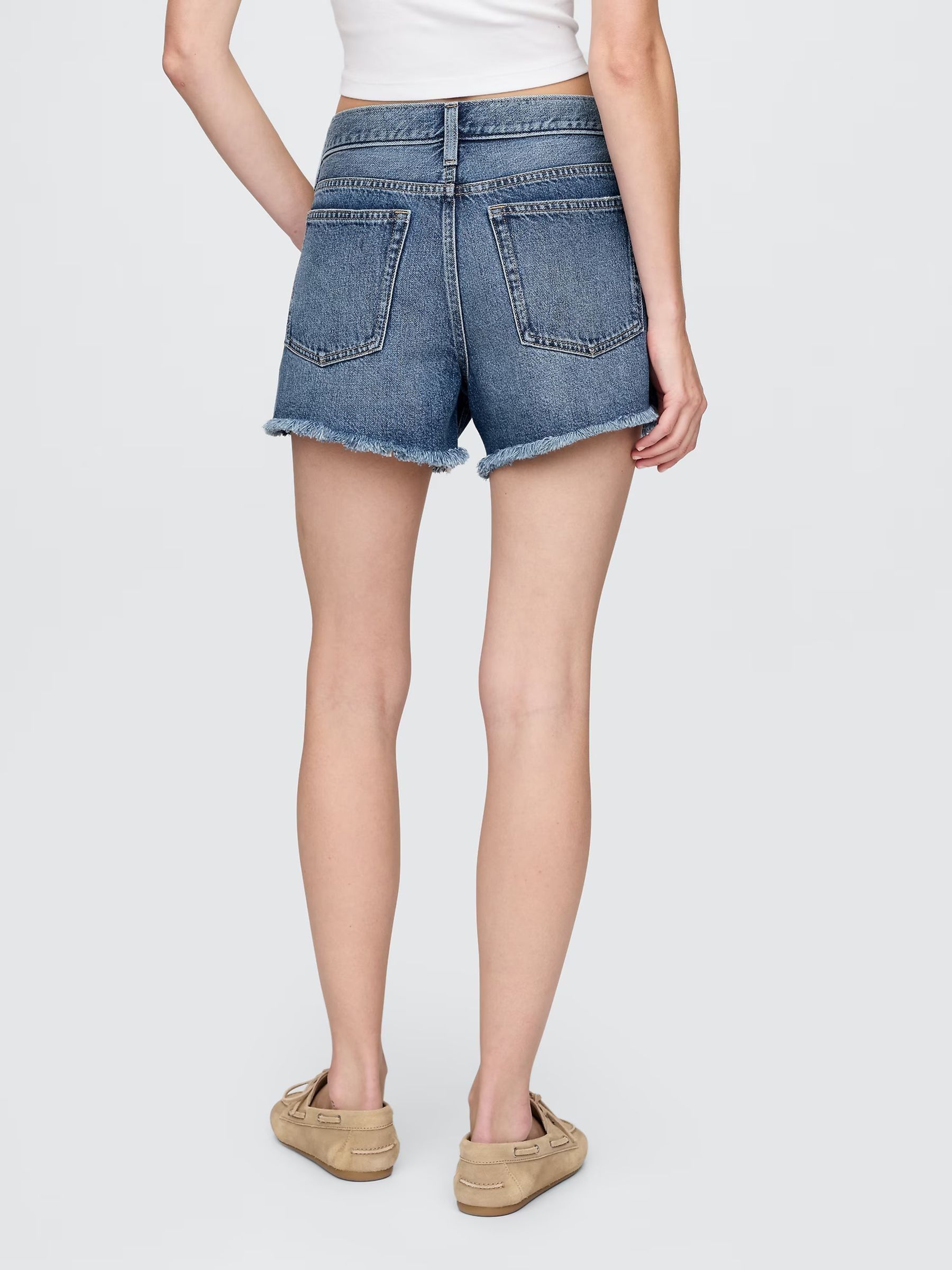 Medium Wash 4inch Mid Rise UltraSoft Relaxed Cut off Shorts - Image 2 of 6