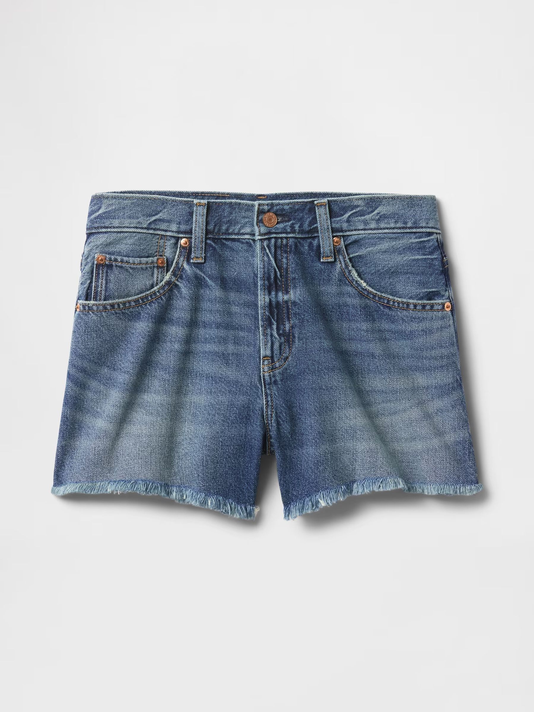 Medium Wash 4inch Mid Rise UltraSoft Relaxed Cut off Shorts - Image 6 of 6