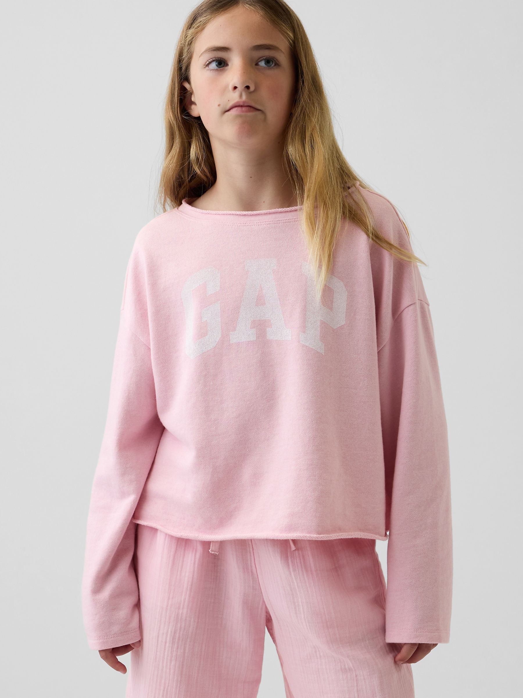 Pink French Terry Wide-Neck Logo Sweatshirt - Image 1 of 5
