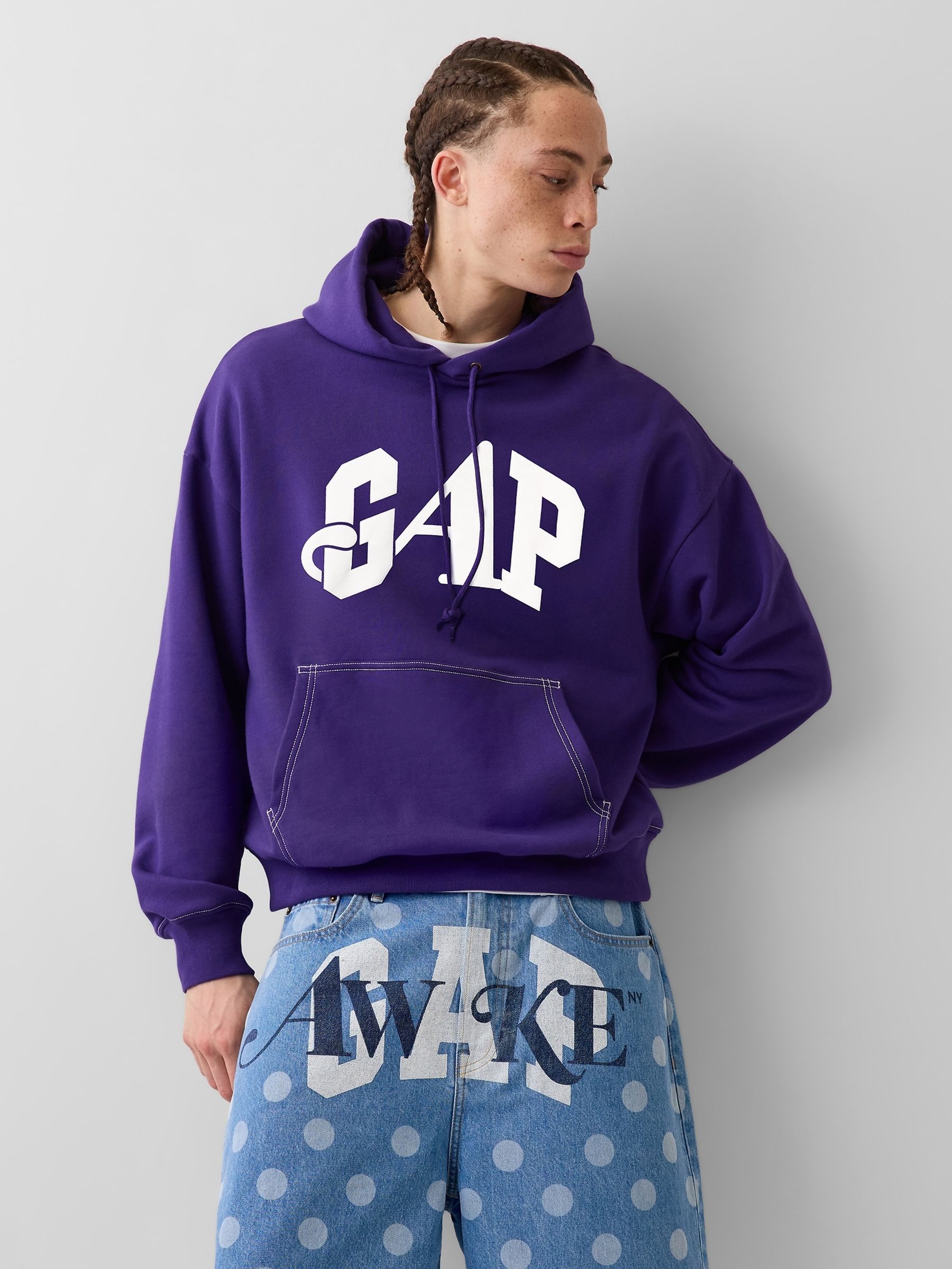 Gap x Awake NY Purple Heavyweight Oversized Logo Hoodie - Image 1 of 5 Gap x Awake NY Purple Heavyweight Oversized Logo Hoodie - Image 1 of 5