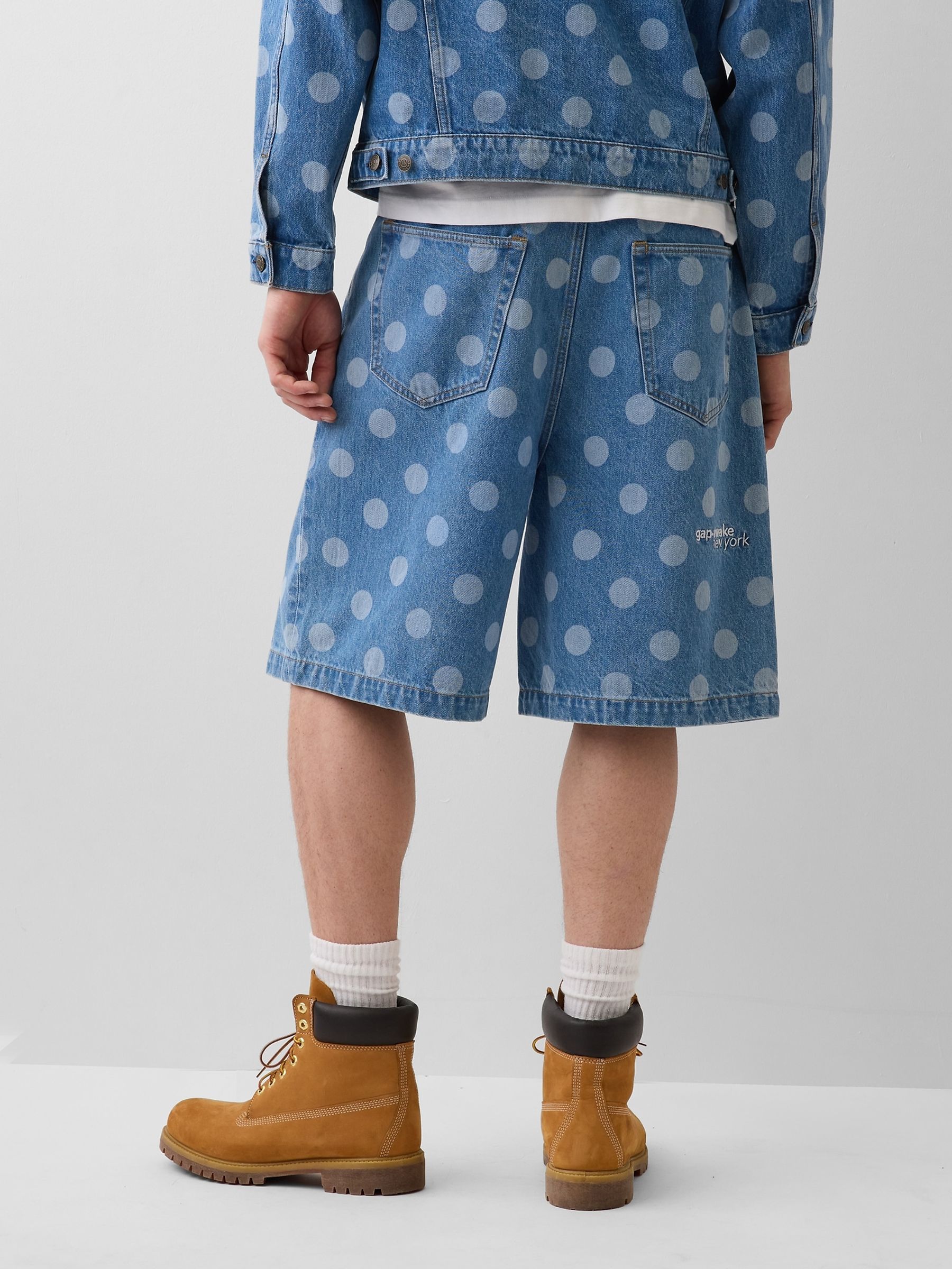 Gap x Awake NY Medium Wash 90s Loose Polka Dot Denim Shorts - Image 2 of 5 Gap x Awake NY Medium Wash 90s Loose Polka Dot Denim Shorts - Image 2 of 5