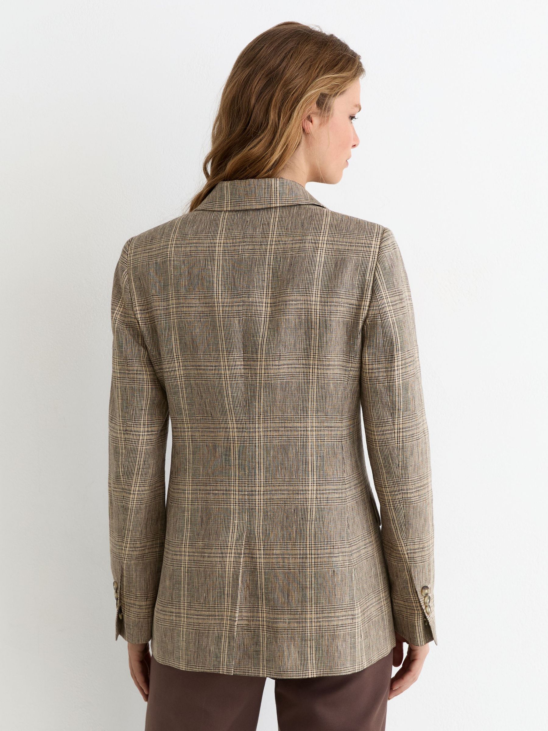 Linen Double-Breasted Check Blazer in Neutral Check - Image 4 of 5