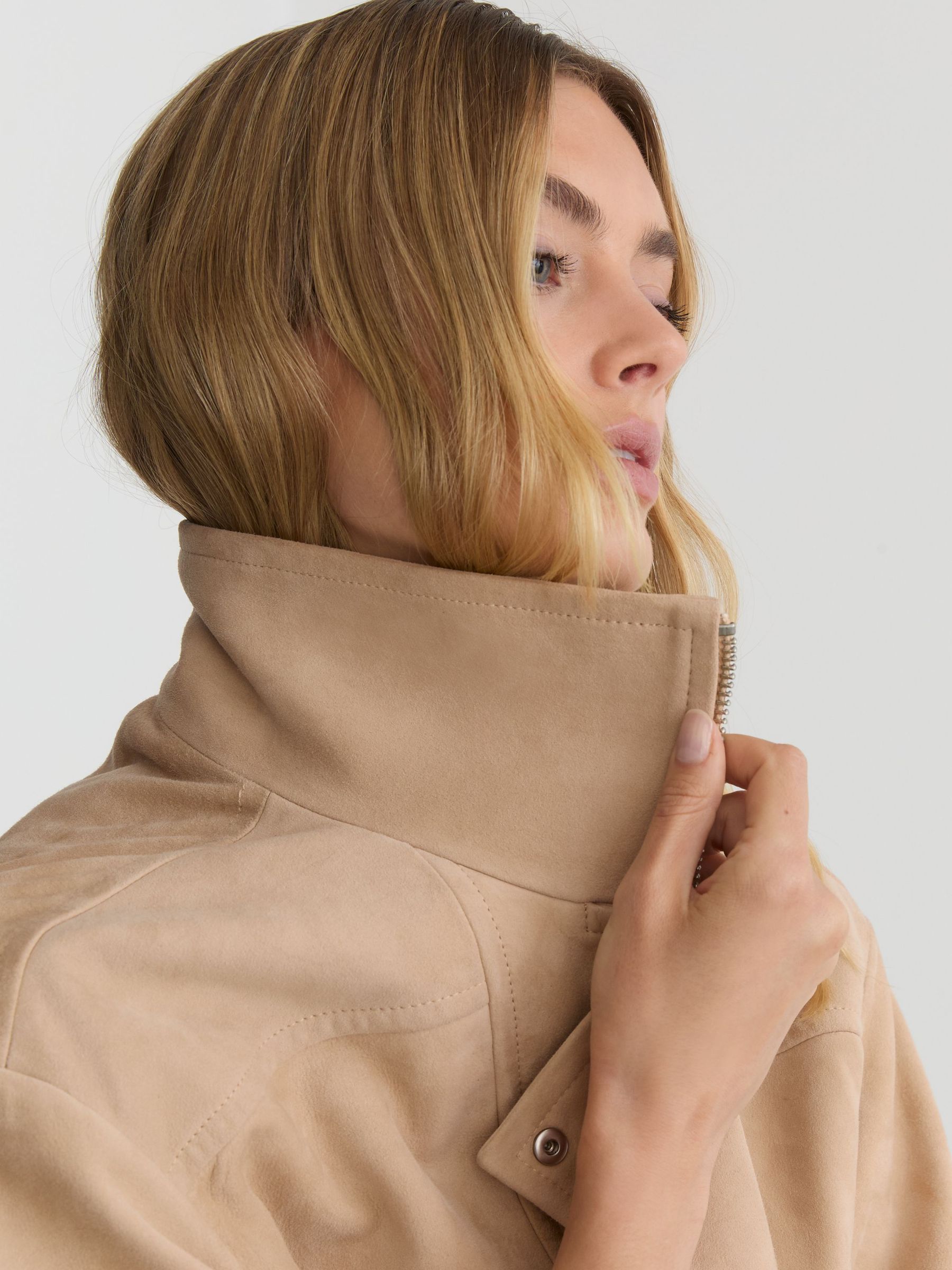 Suede Oversized Jacket in Neutral - Image 4 of 7
