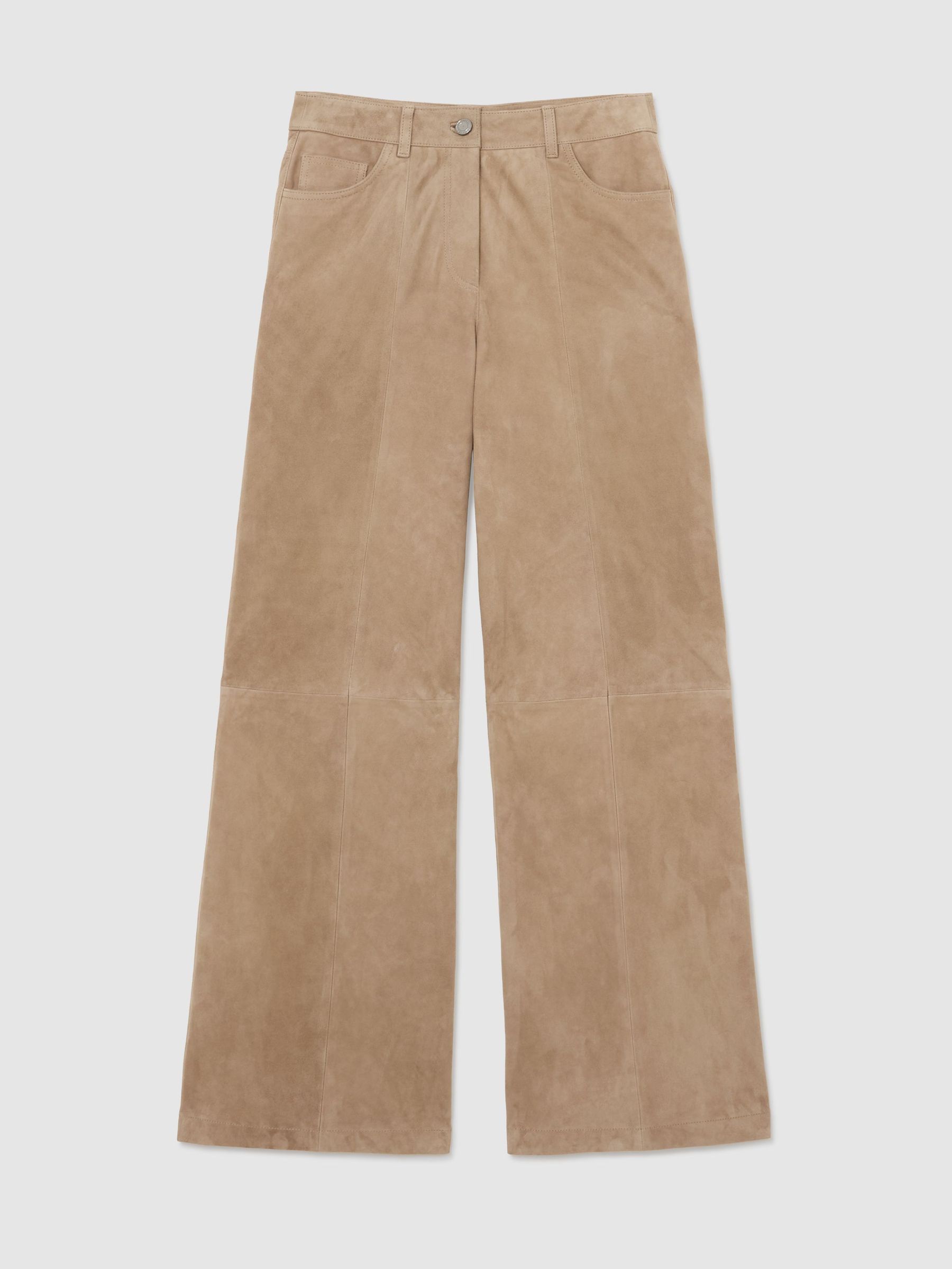 Suede Wide-Leg Trousers in Sand - Image 2 of 6