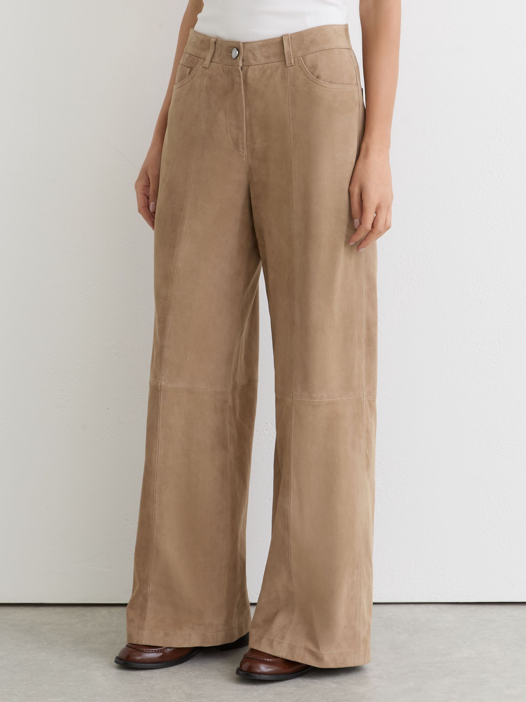 Suede Wide-Leg Trousers in Sand - Image 3 of 6