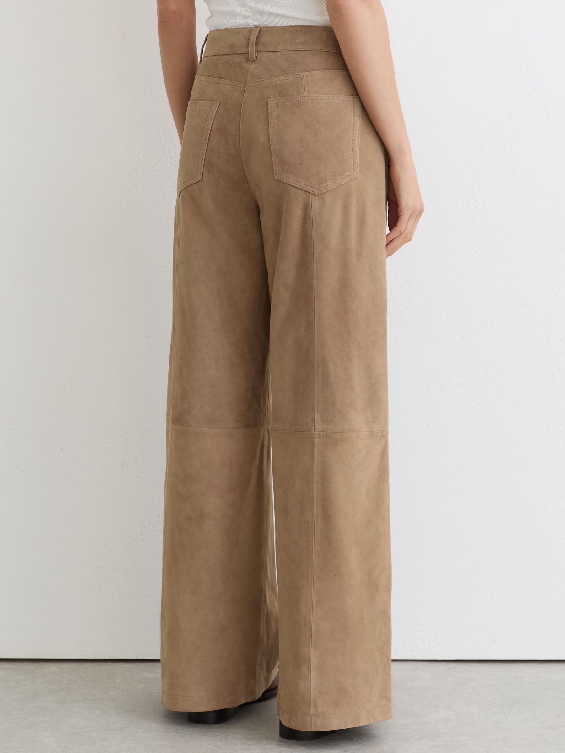Suede Wide-Leg Trousers in Sand - Image 4 of 6