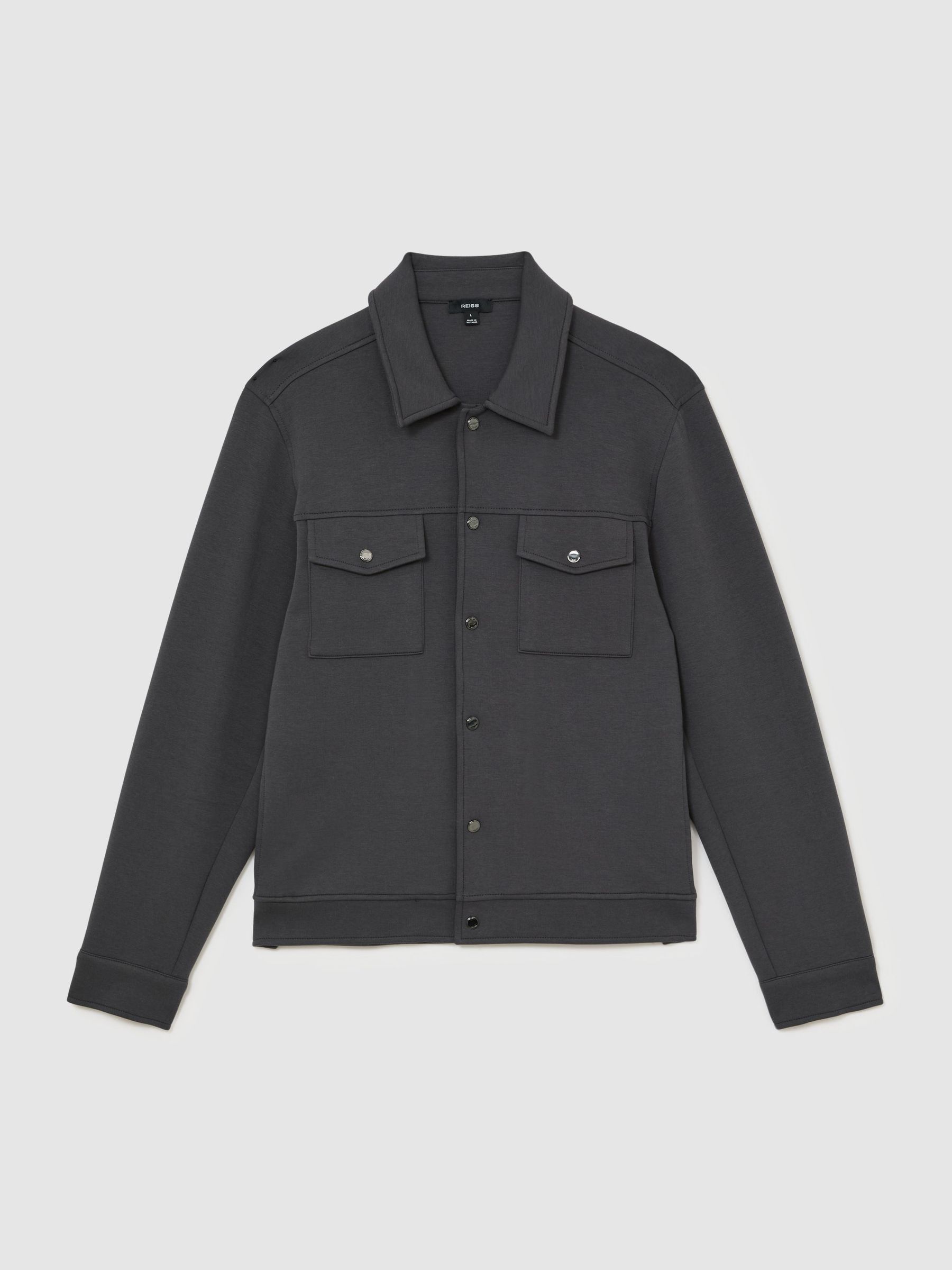 Premium Interlock Twin-Pocket Overshirt in Charcoal Grey - Image 2 of 8