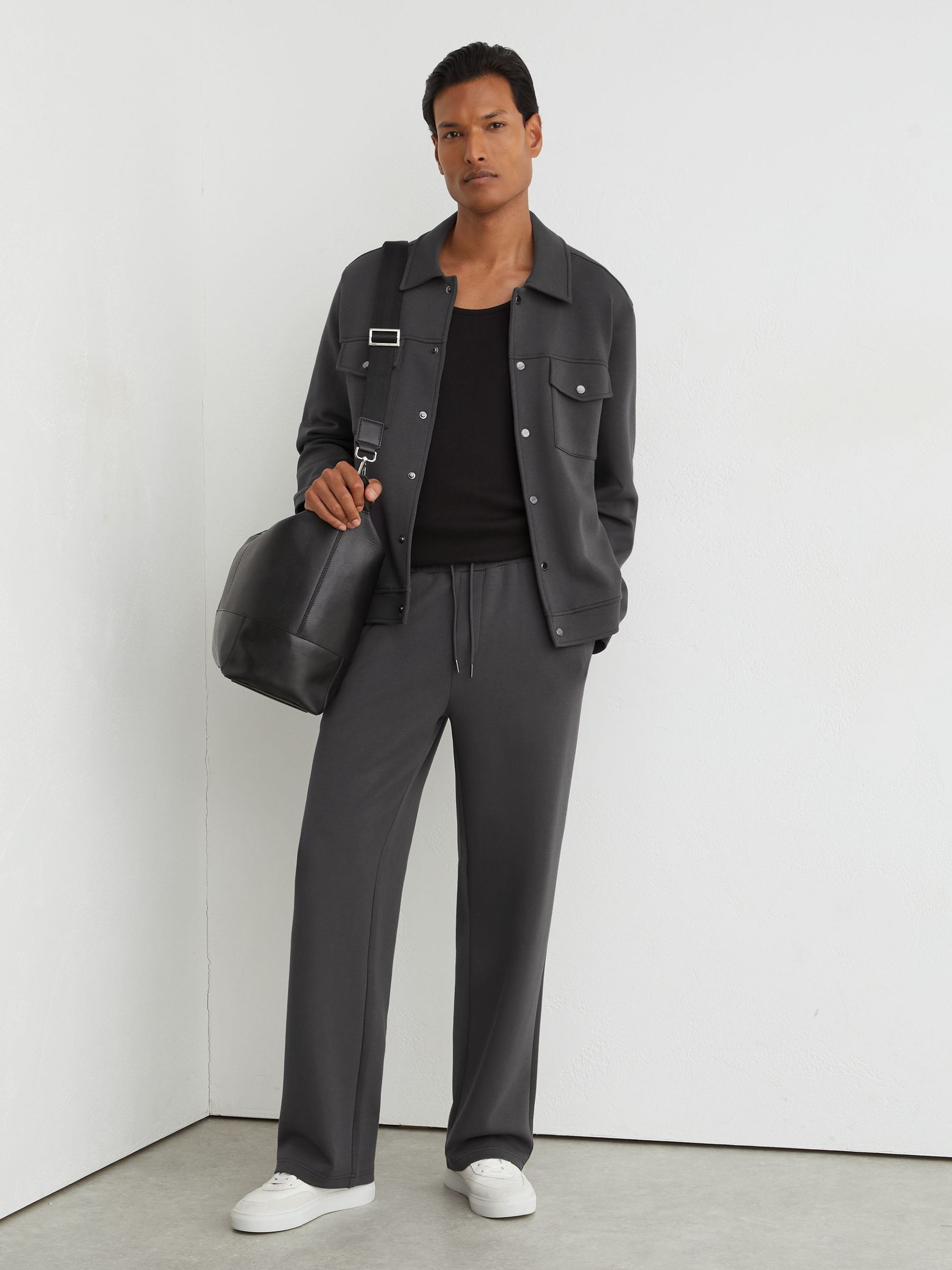 Premium Interlock Twin-Pocket Overshirt in Charcoal Grey - Image 3 of 8