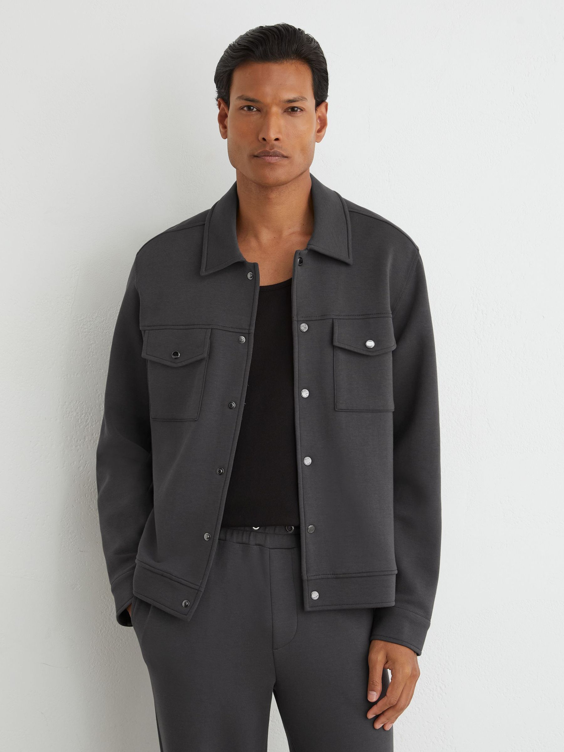 Premium Interlock Twin-Pocket Overshirt in Charcoal Grey - Image 5 of 8