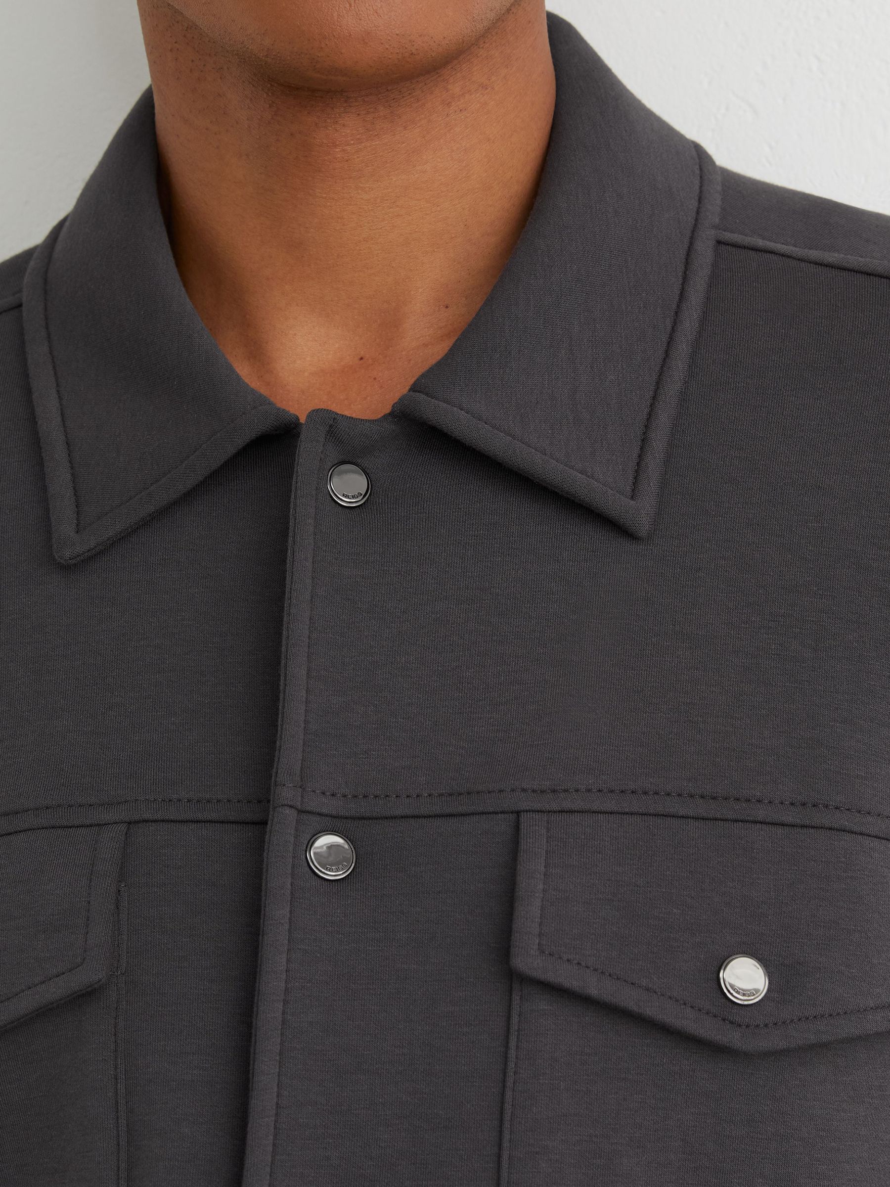 Premium Interlock Twin-Pocket Overshirt in Charcoal Grey - Image 7 of 8