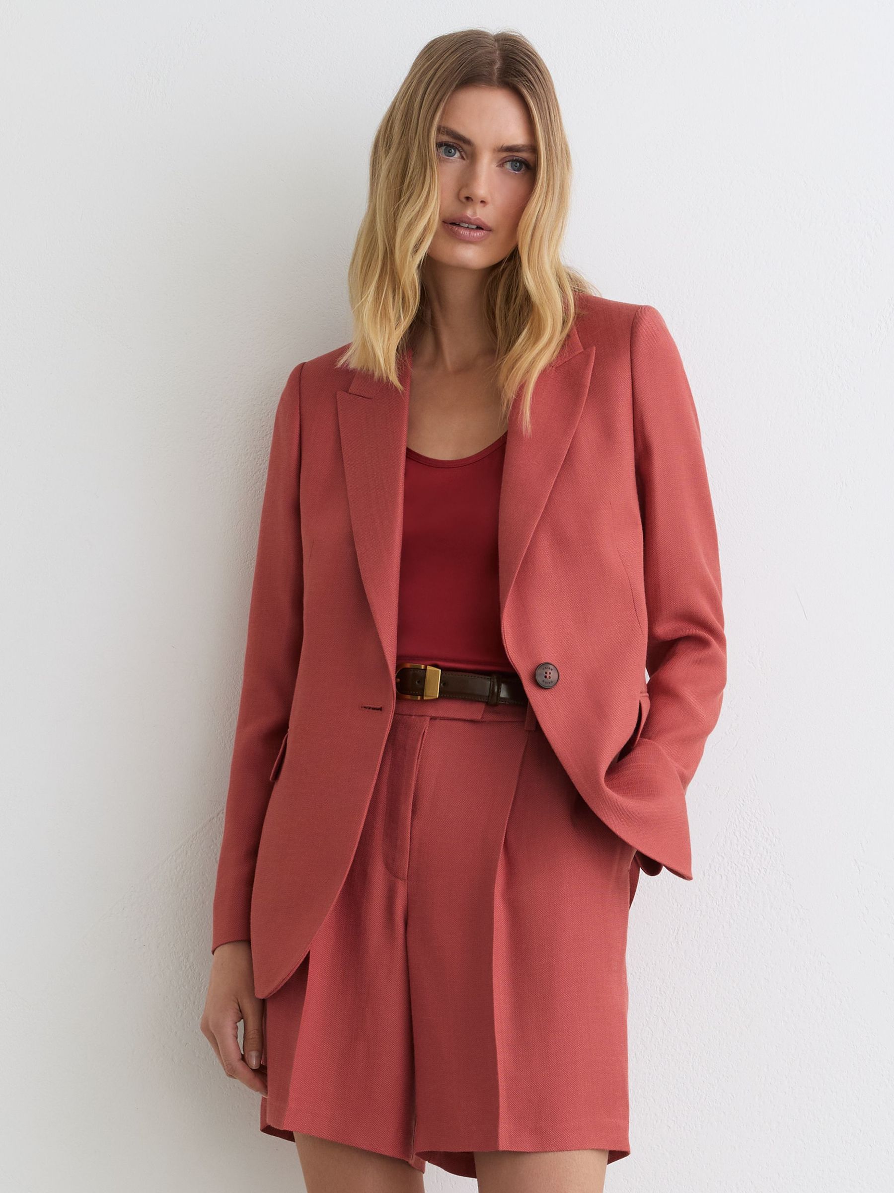 Single-Breasted Peak-Lapel Suit Blazer in Burnt Red - Image 3 of 8