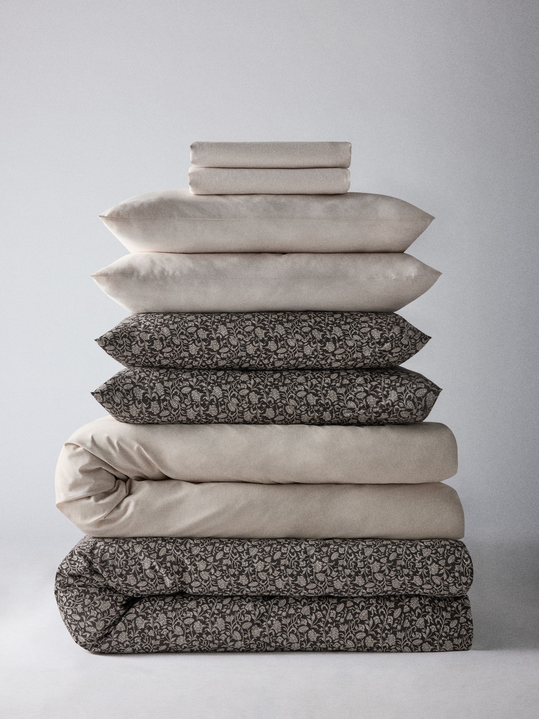 The Set 8 Piece Natural Chocolate Woodblock Floral Duvet Cover and Pillowcase Set with Fitted Sheets - Image 1 of 6