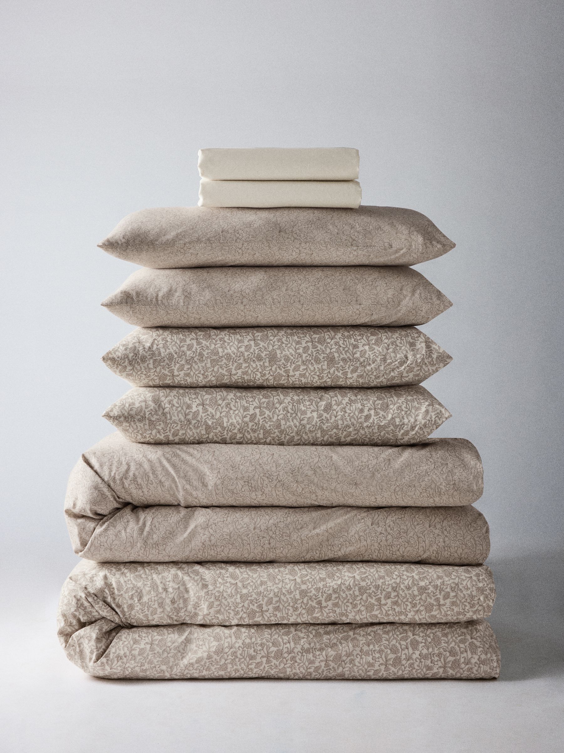 The Set 8 Piece Natural Woodblock Floral Duvet Cover and Pillowcase Set with Fitted Sheets - Image 1 of 6