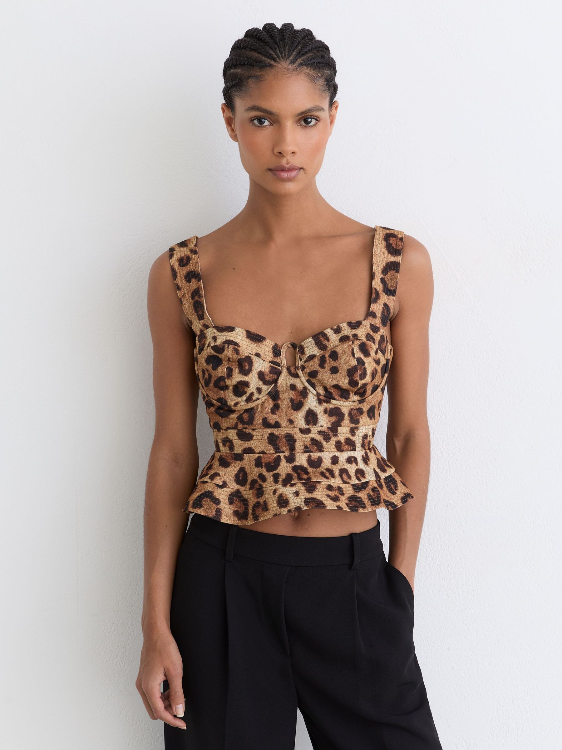 Cotton Leopard-Print Bustier Top in Neutral - image 2