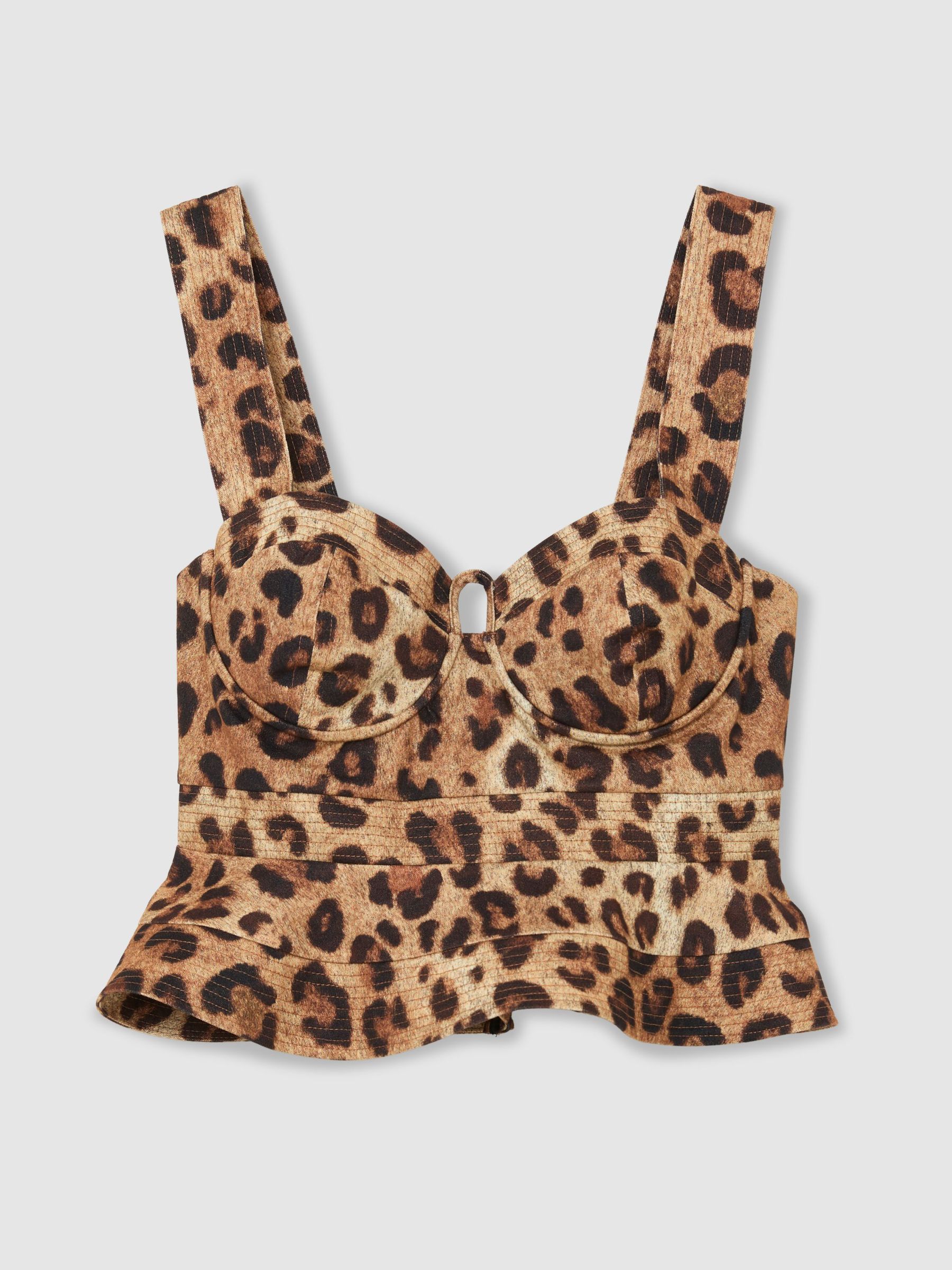 Cotton Leopard-Print Bustier Top in Neutral - Image 2 of 7