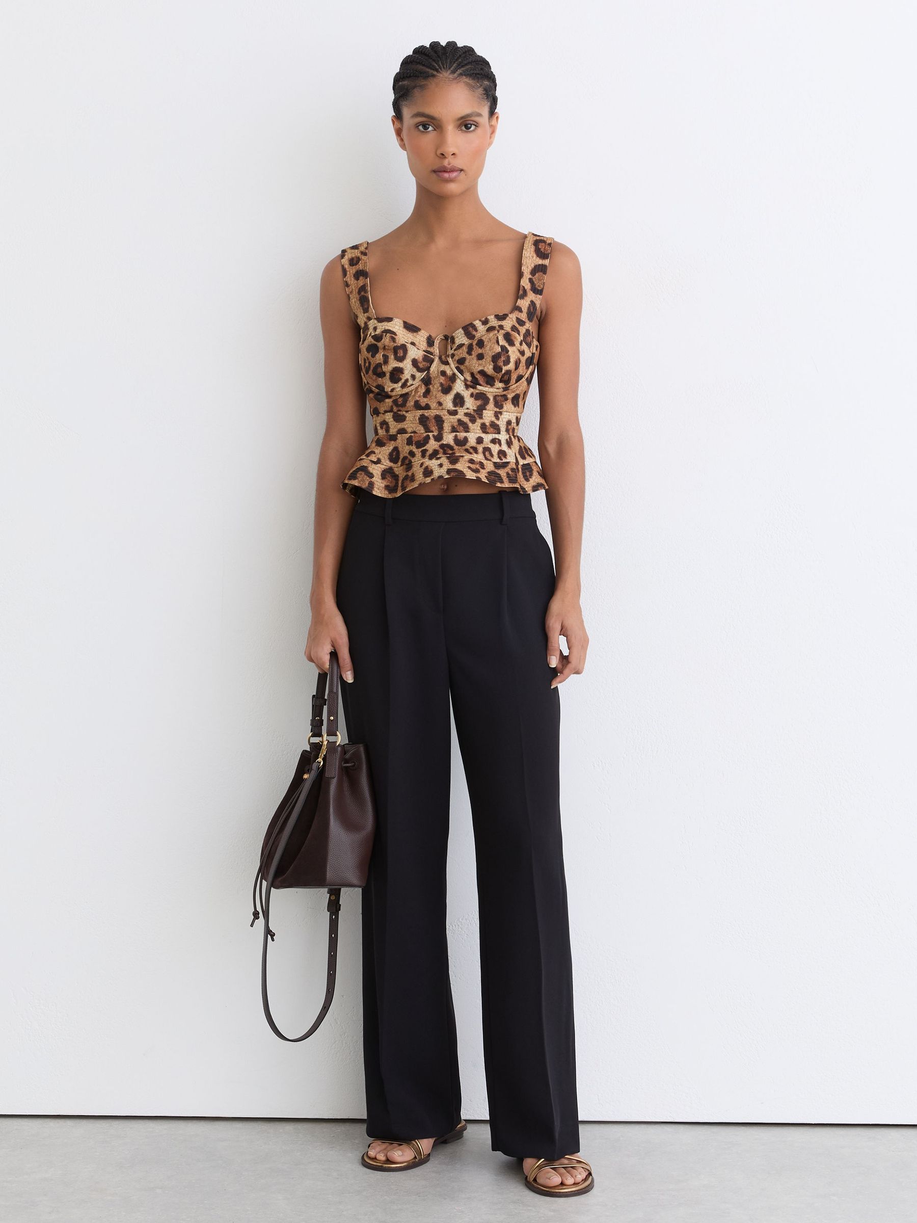 Cotton Leopard-Print Bustier Top in Neutral - Image 3 of 7