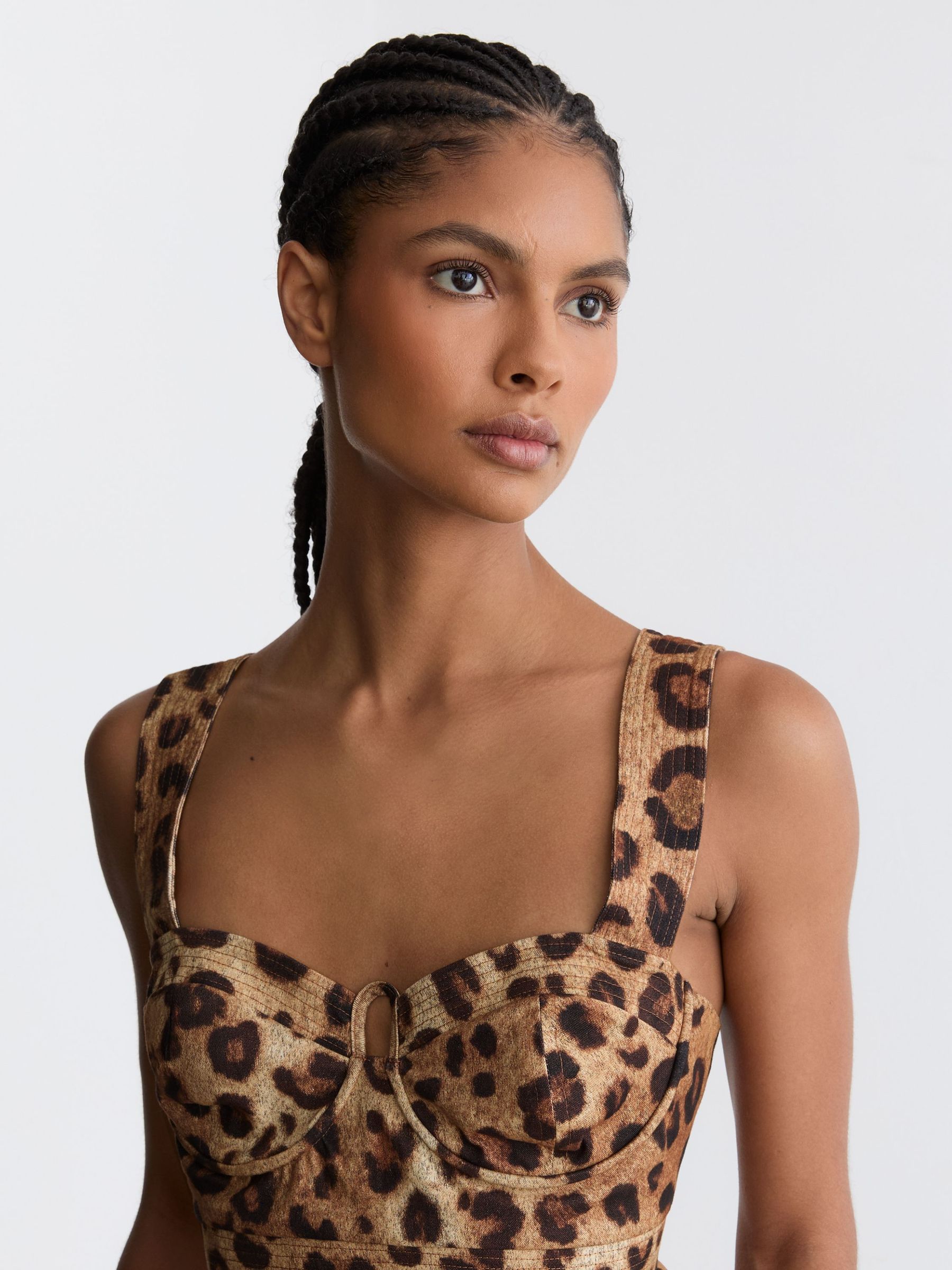 Cotton Leopard-Print Bustier Top in Neutral - image 5