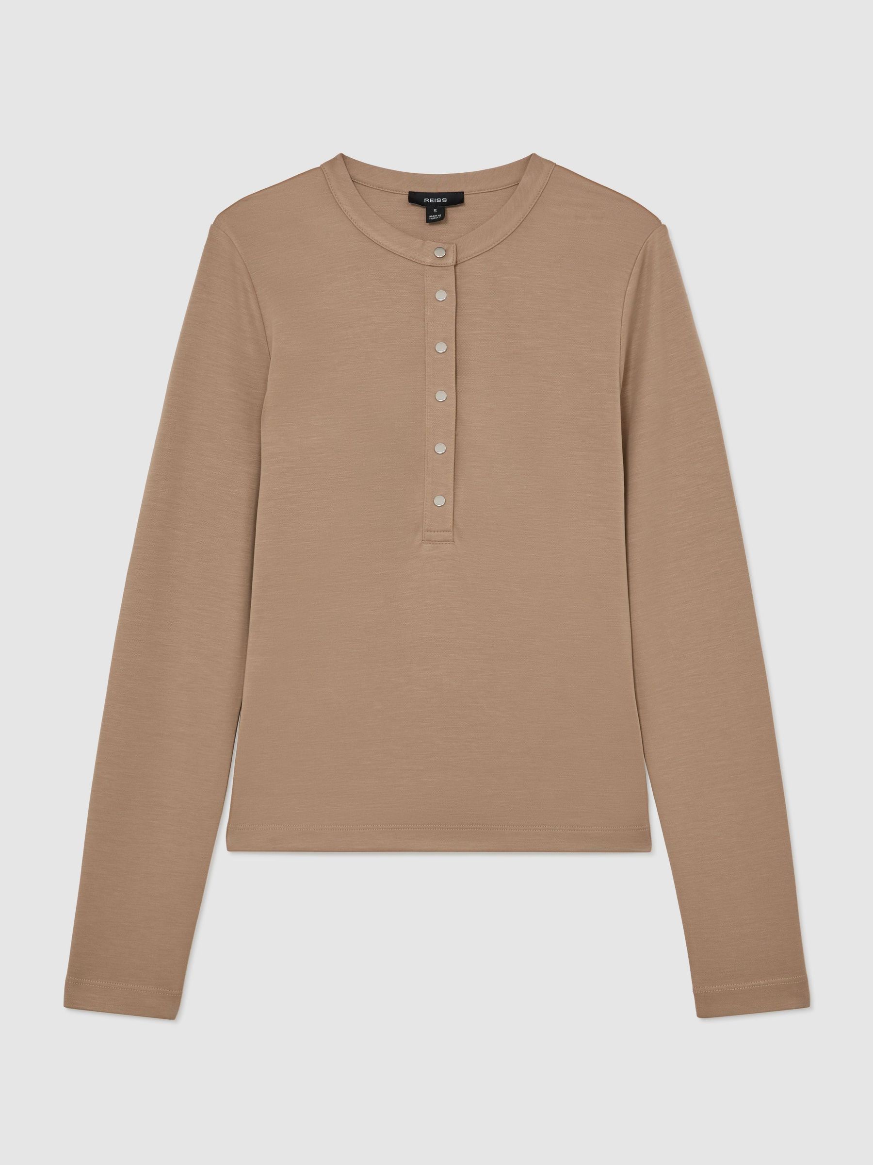 Jersey Long-Sleeve Henley Top in Camel - image 1